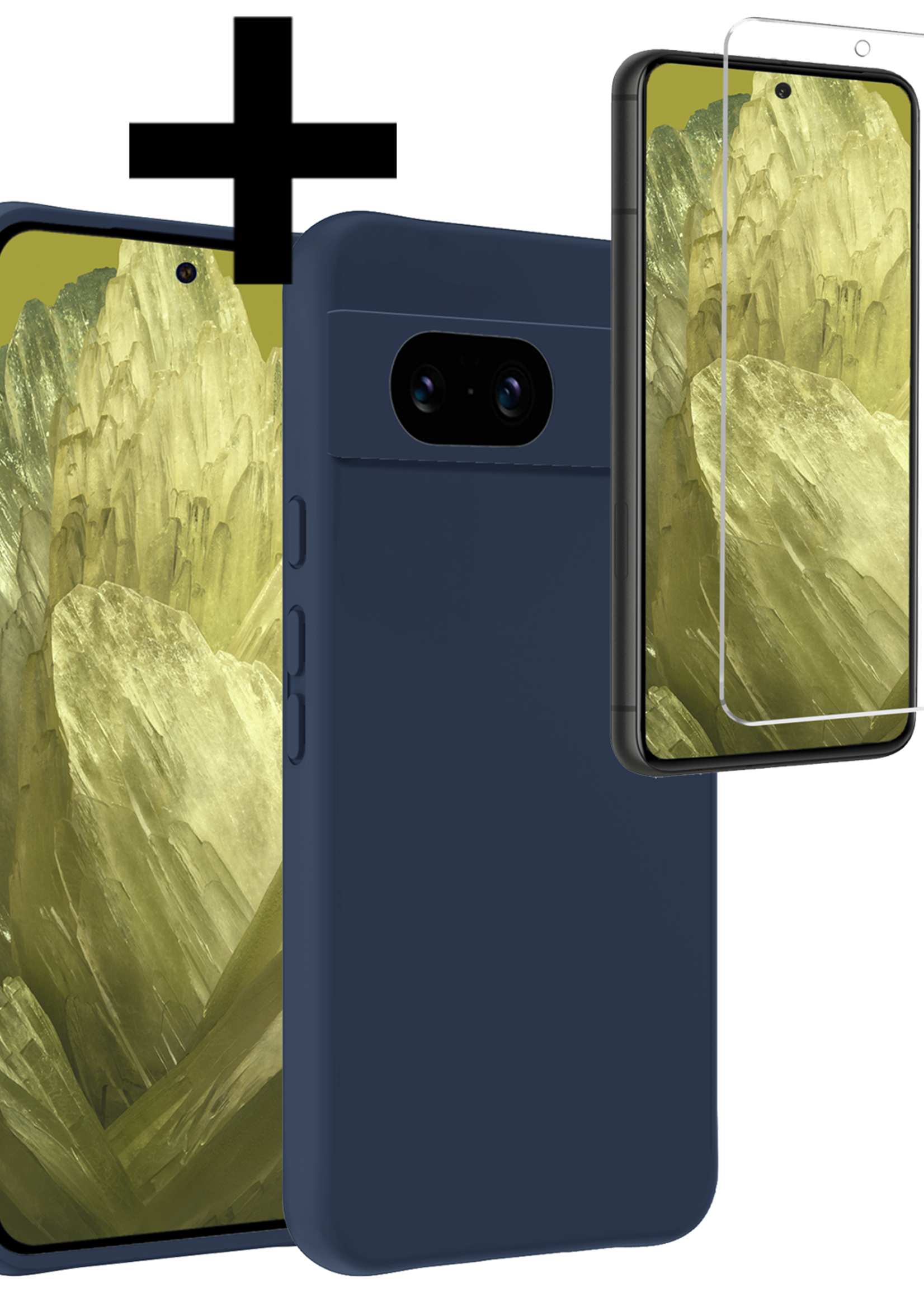 LUQ Hoesje Geschikt voor Google Pixel 8a Hoesje Siliconen Case Met Screenprotector - Hoes Geschikt voor Google Pixel 8a Hoes Siliconen - Donkerblauw