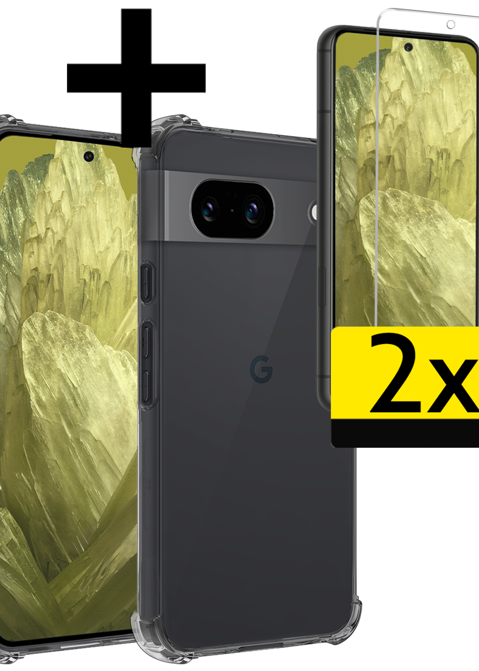 LUQ Hoesje Geschikt voor Google Pixel 8a Hoesje Shockproof Case Siliconen Met 2x Screenprotector - Hoes Geschikt voor Google Pixel 8a Hoes Cover Siliconen - Transparant