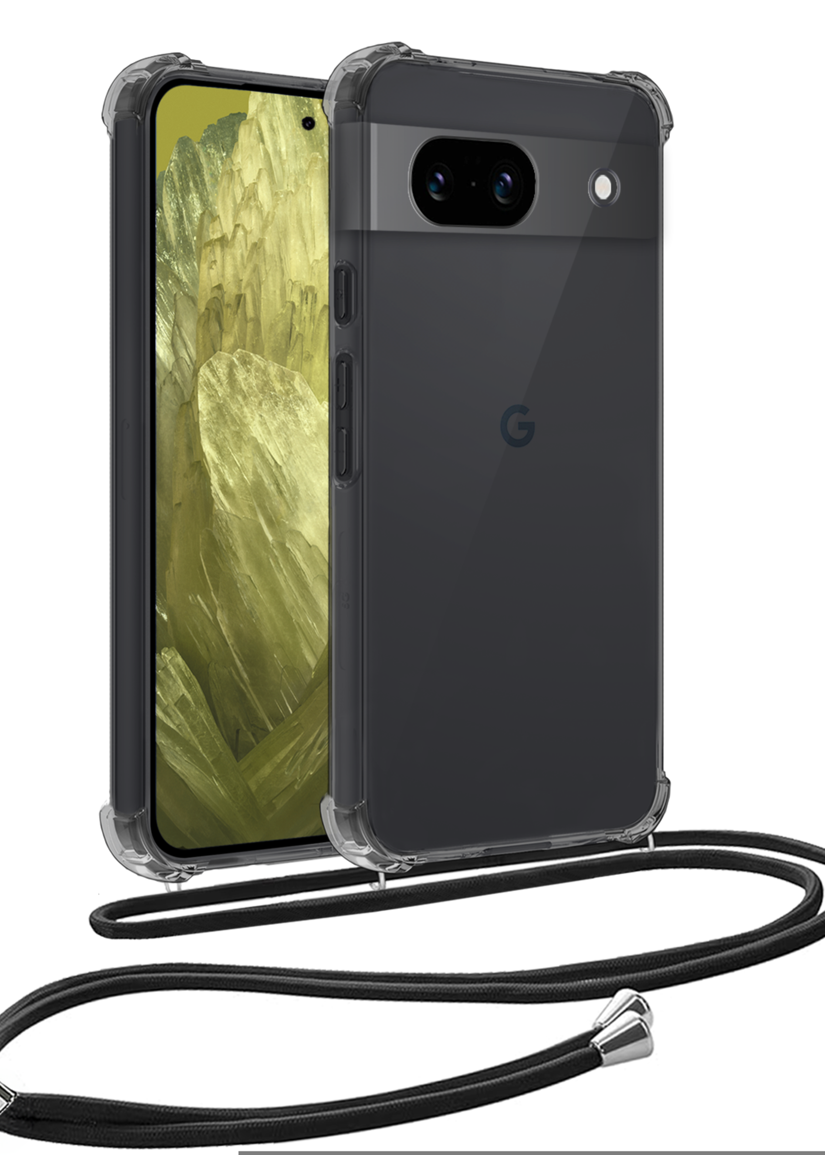 LUQ Hoesje Geschikt voor Google Pixel 8a Hoesje Shockproof Case Siliconen Hoes Met Koord - Transparant