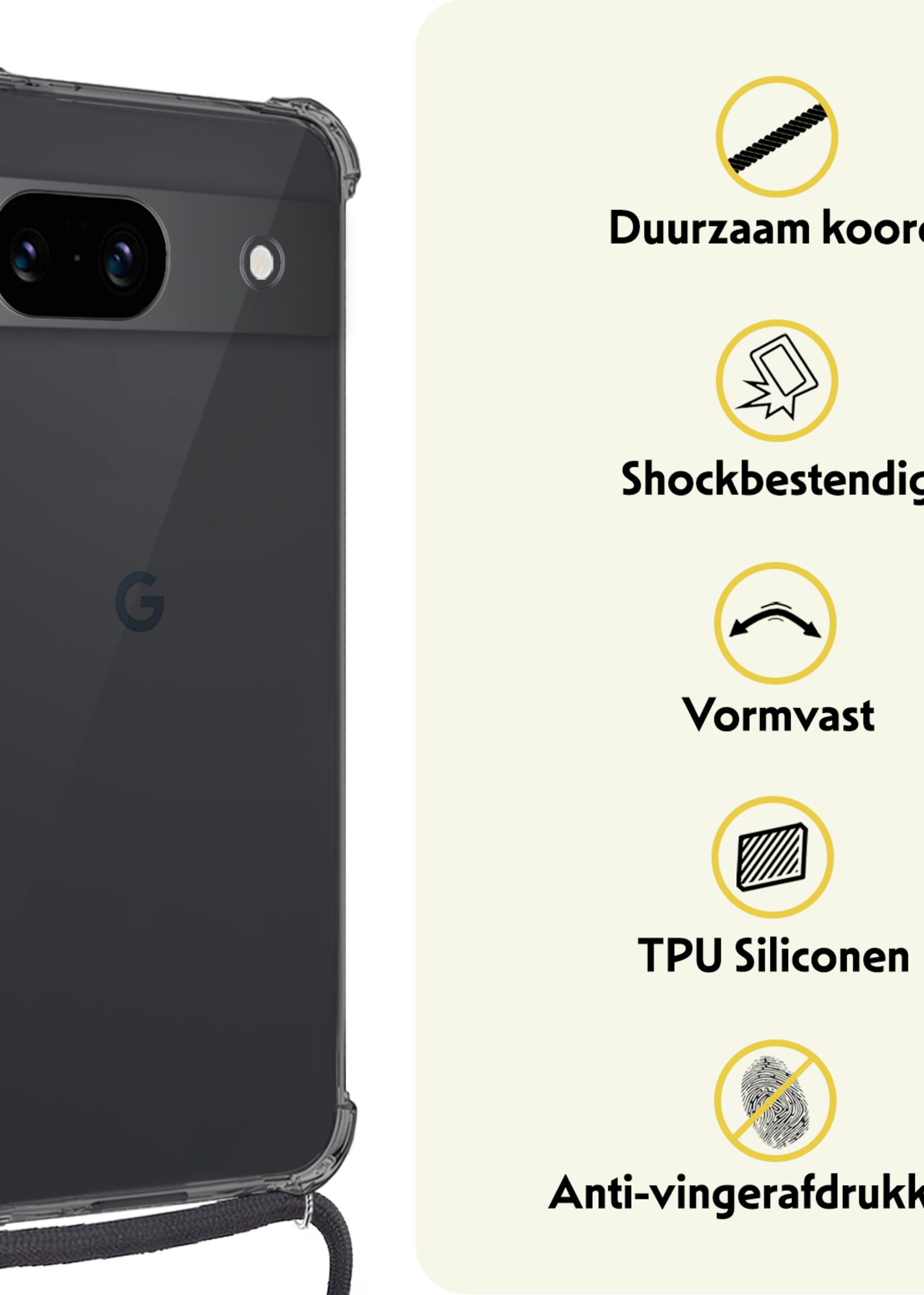 LUQ Hoesje Geschikt voor Google Pixel 8a Hoesje Shockproof Case Siliconen Hoes Met Koord - Transparant
