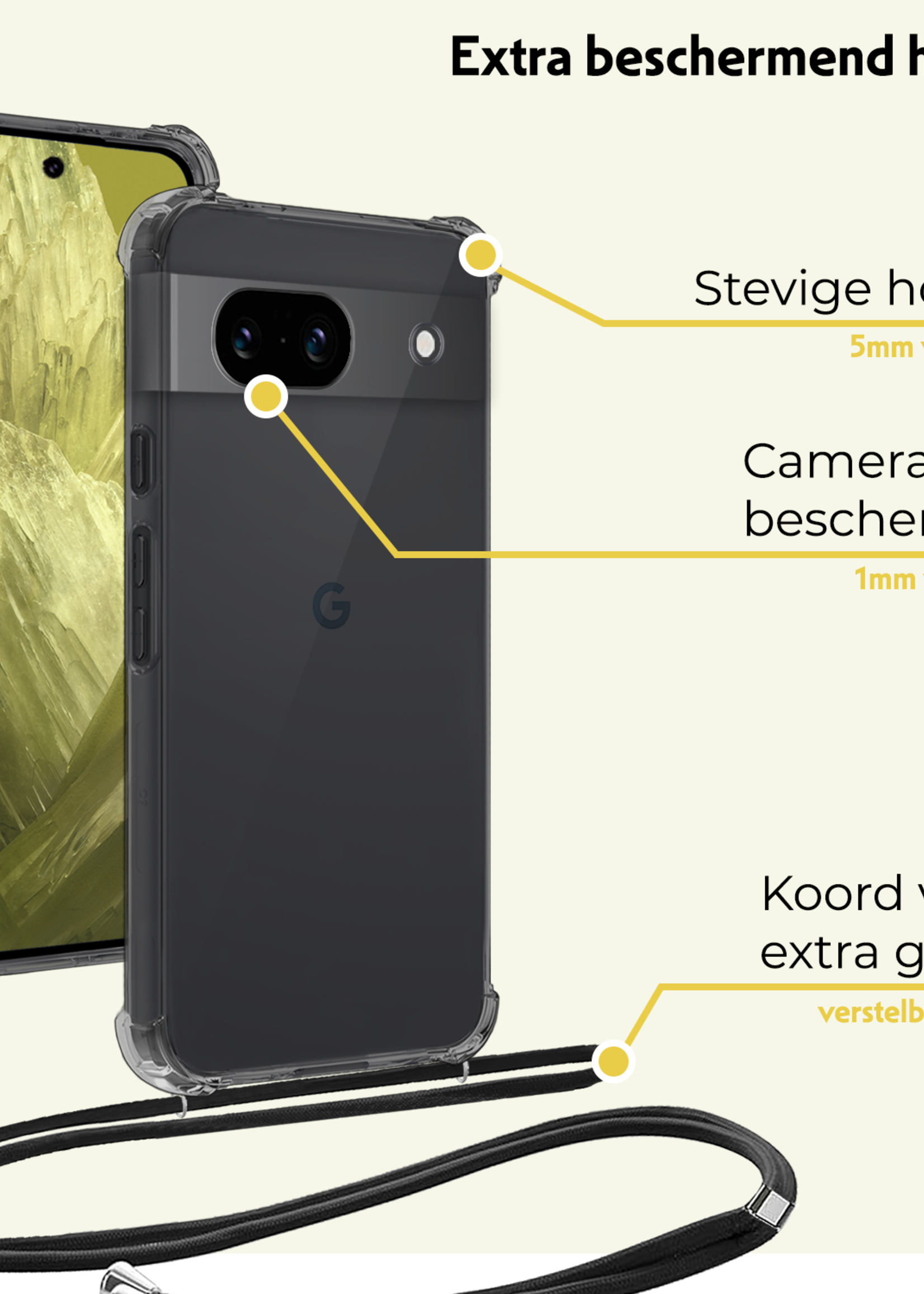LUQ Hoesje Geschikt voor Google Pixel 8a Hoesje Shockproof Case Siliconen Hoes Met Koord - Transparant