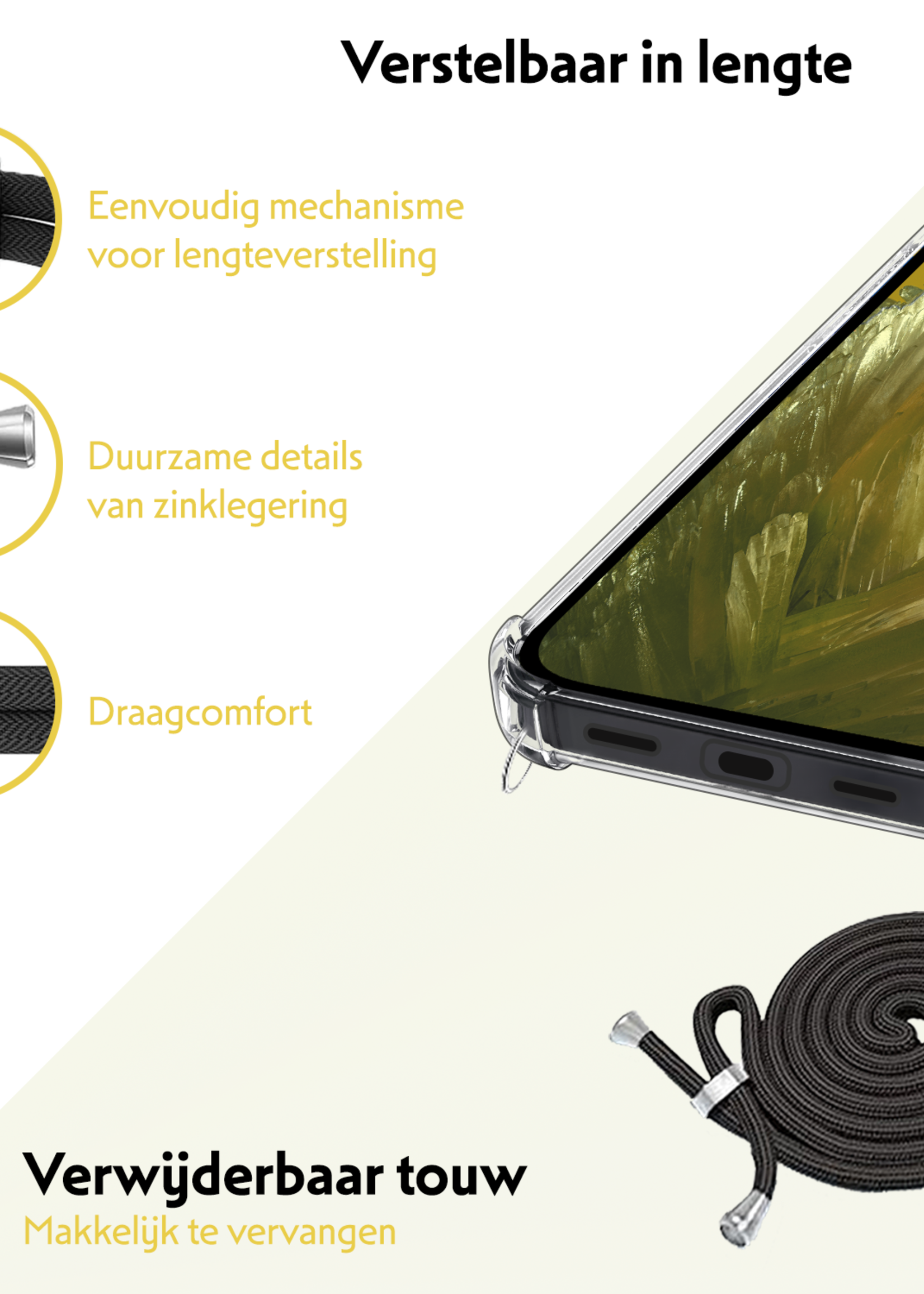 LUQ Hoesje Geschikt voor Google Pixel 8a Hoesje Shockproof Case Siliconen Hoes Met Koord - Transparant