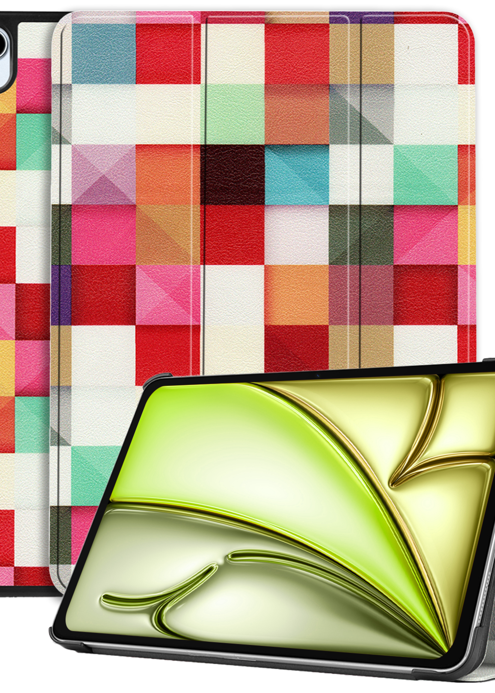 LUQ Hoes Geschikt voor iPad Air 6 (11 inch) Hoes Luxe Hoesje Book Case - Hoesje Geschikt voor iPad Air 2024 (11 inch) Hoes Cover - Blokken