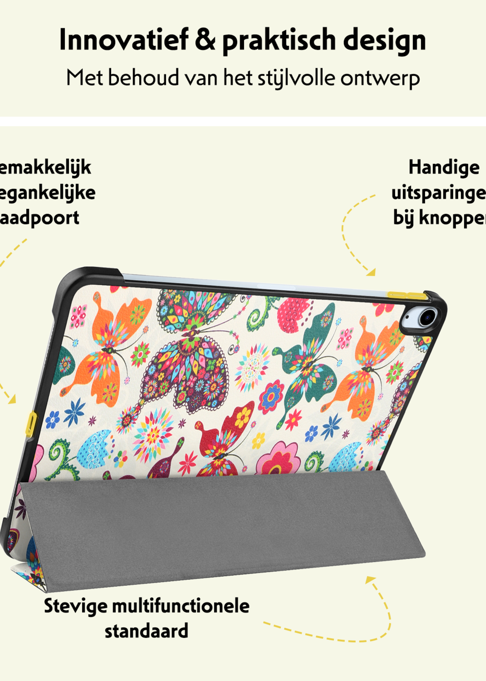 LUQ iPad Air 2024 Hoes Luxe Book Case - iPad Air 6 (11 inch) Hoesje Case Cover - Vlinder