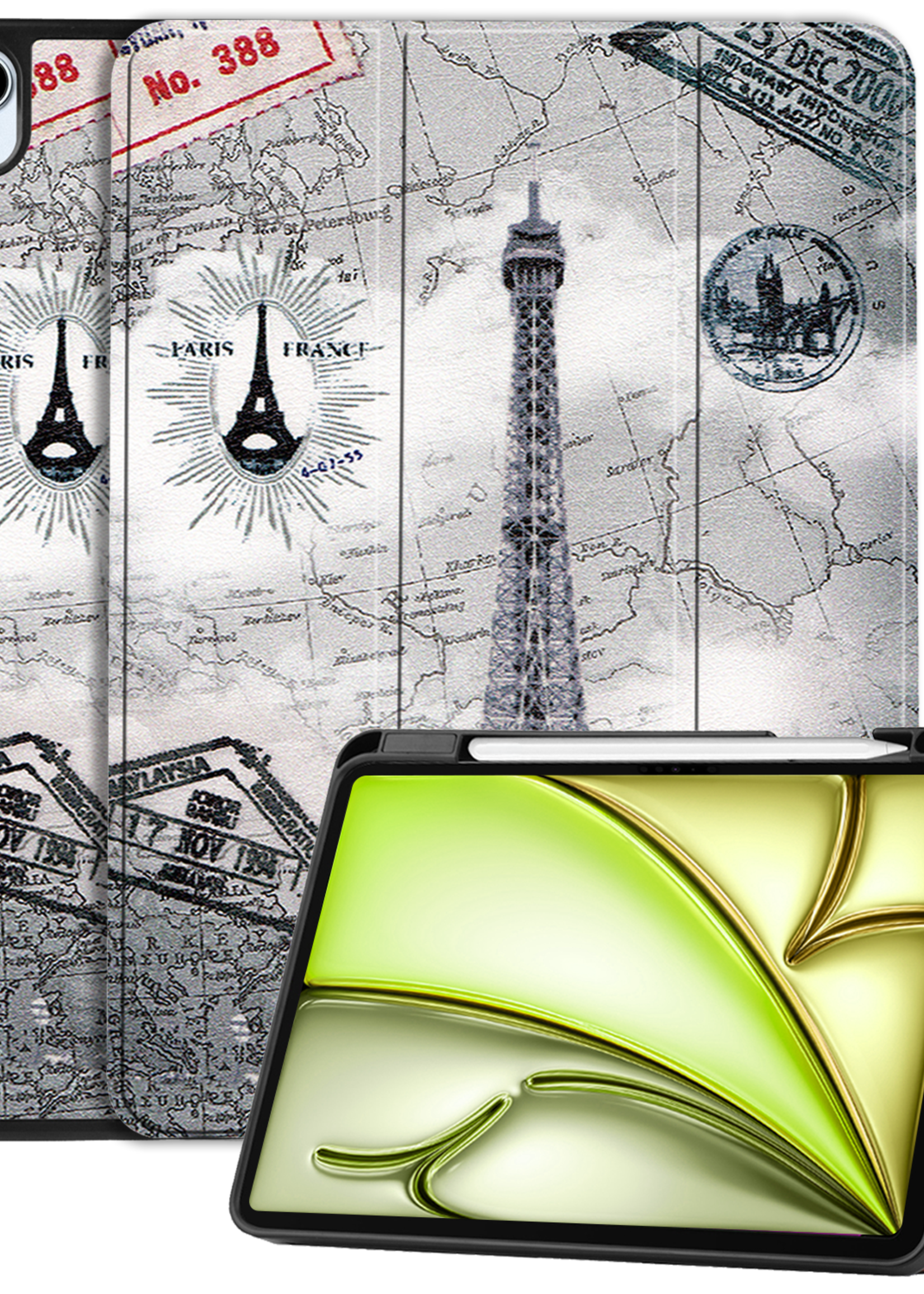 LUQ Hoes Geschikt voor iPad Air 6 (11 inch) Hoes Luxe Hoesje Case Met Uitsparing Geschikt voor Apple Pencil - Hoesje Geschikt voor iPad Air 2024 (11 inch) Hoes Cover - Eiffeltoren