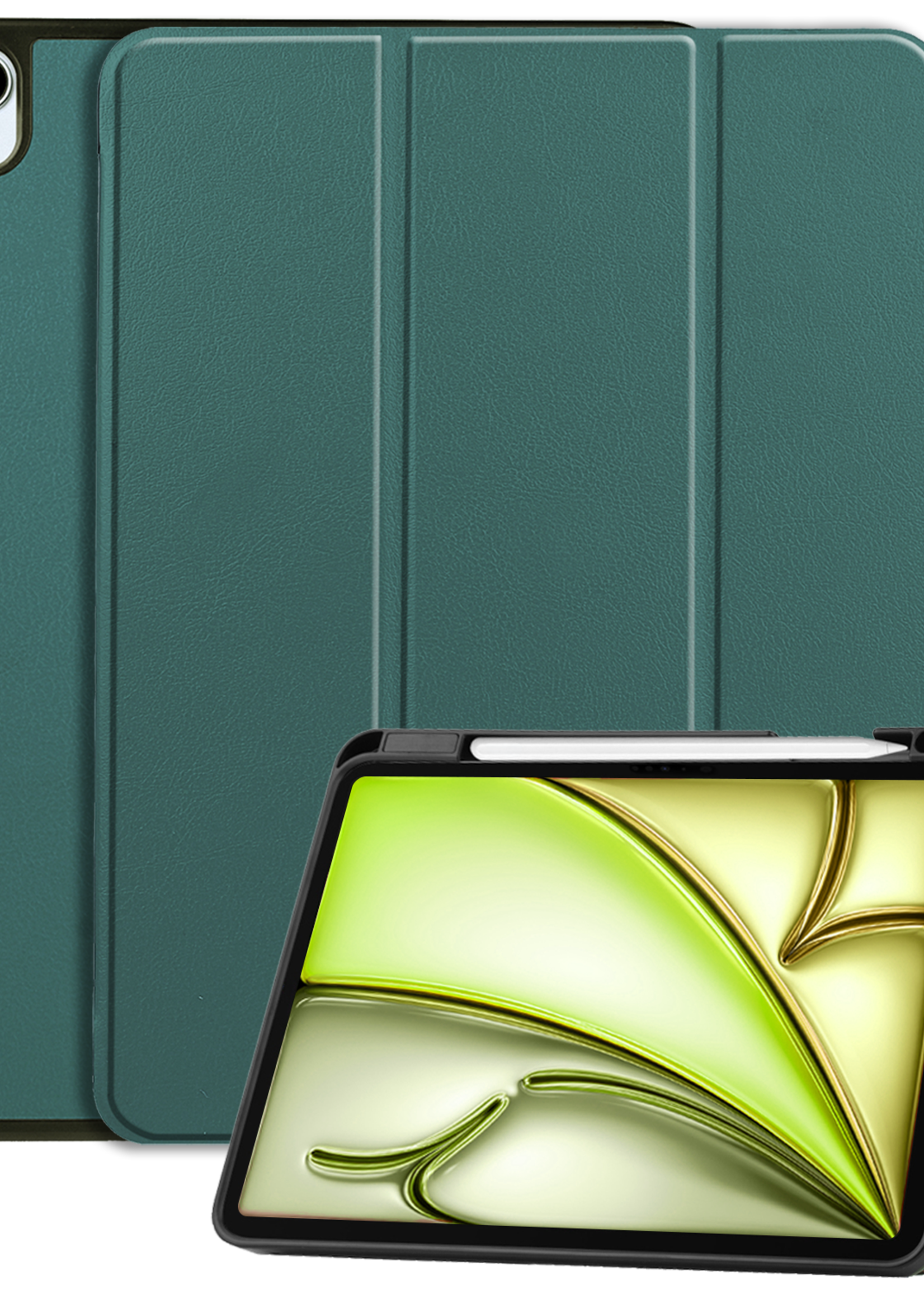 LUQ Hoes Geschikt voor iPad Air 6 (13 inch) Hoes Luxe Hoesje Case Met Uitsparing Geschikt voor Apple Pencil - Hoesje Geschikt voor iPad Air 2024 (13 inch) Hoes Cover - Donkergroen