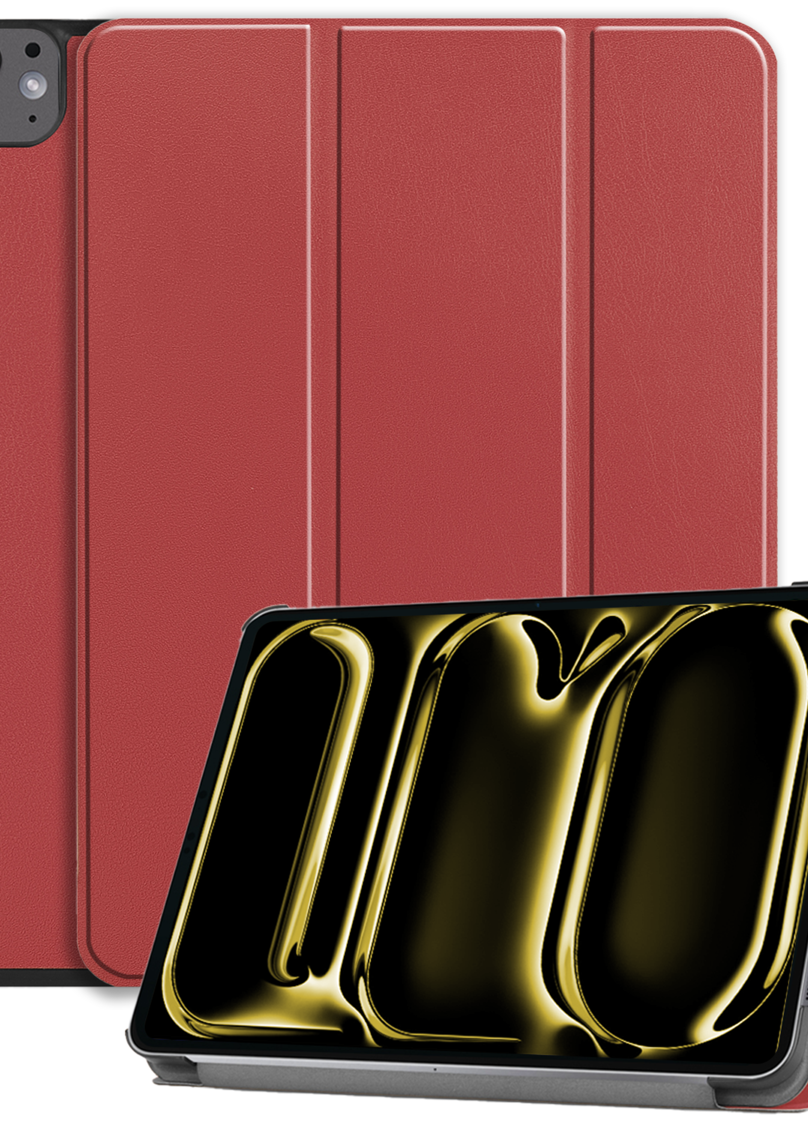 LUQ Hoes Geschikt voor iPad Pro 2024 (11 inch) Hoes Luxe Hoesje Book Case - Hoesje Geschikt voor iPad Pro 2024 11 inch (7e generatie) Hoes Cover - Donkerrood