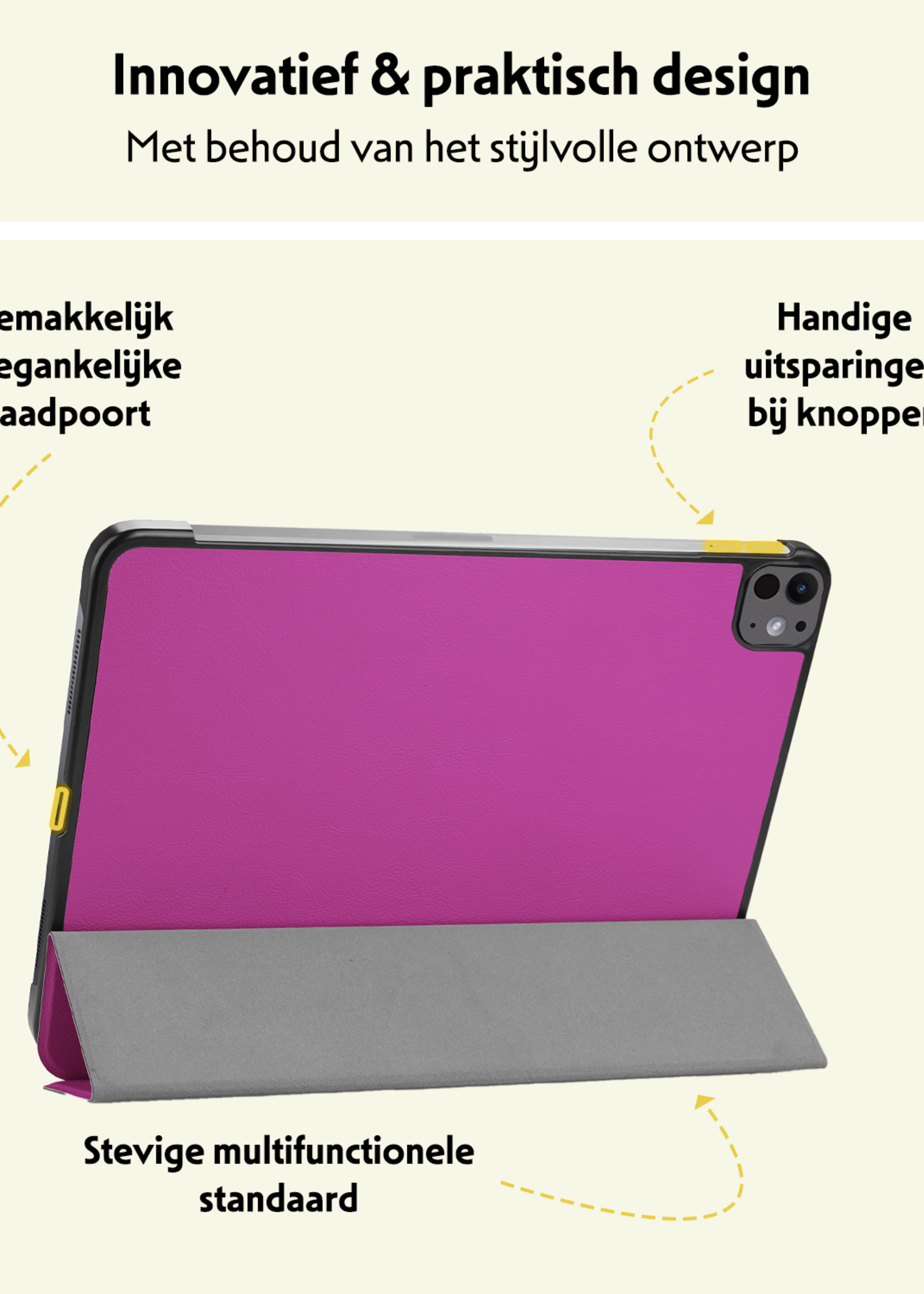 LUQ Hoes Geschikt voor iPad Pro 2024 (11 inch) Hoes Luxe Hoesje Book Case - Hoesje Geschikt voor iPad Pro 2024 11 inch (7e generatie) Hoes Cover - Paars