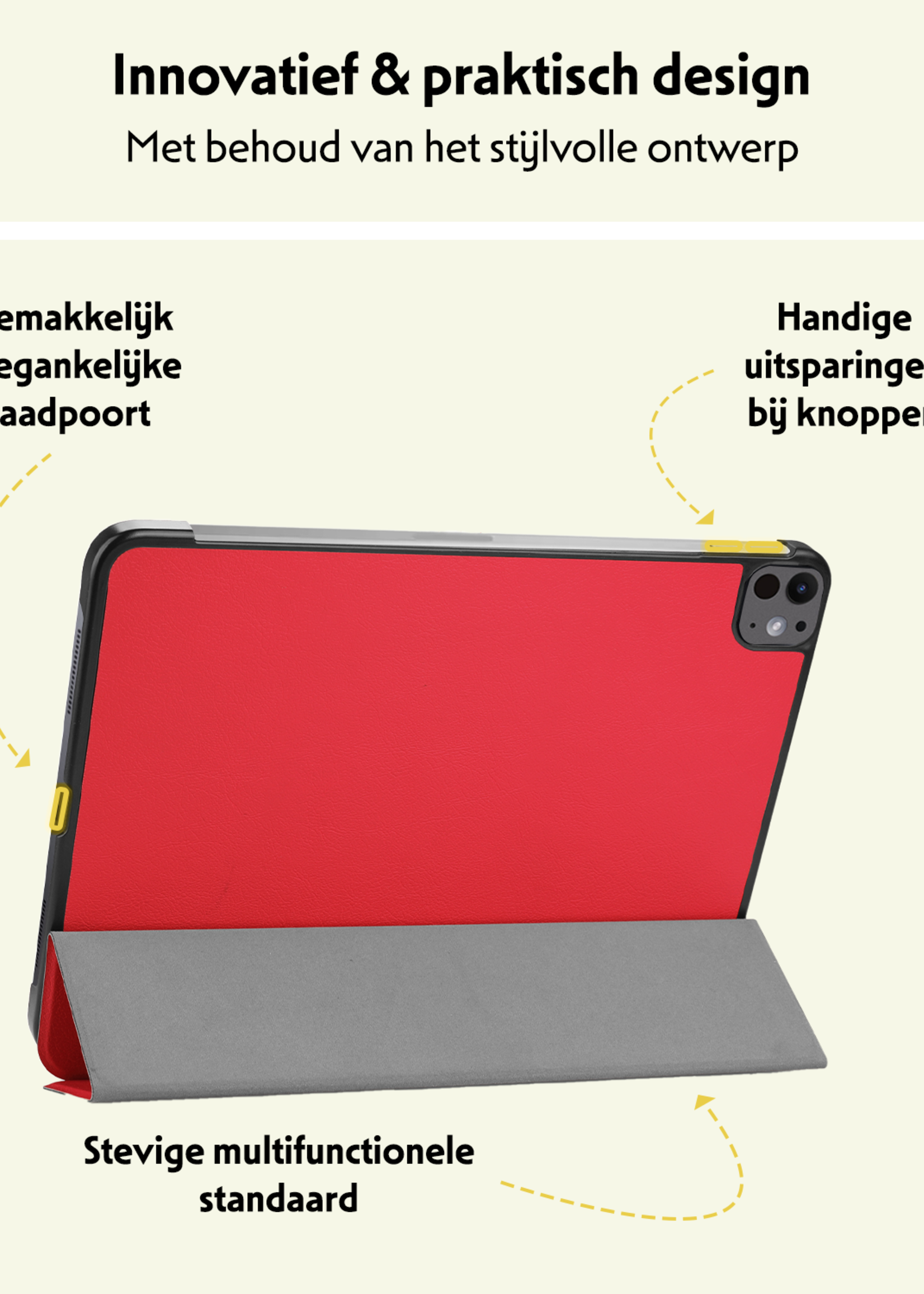 LUQ Hoes Geschikt voor iPad Pro 2024 (11 inch) Hoes Luxe Hoesje Book Case - Hoesje Geschikt voor iPad Pro 2024 11 inch (7e generatie) Hoes Cover - Rood