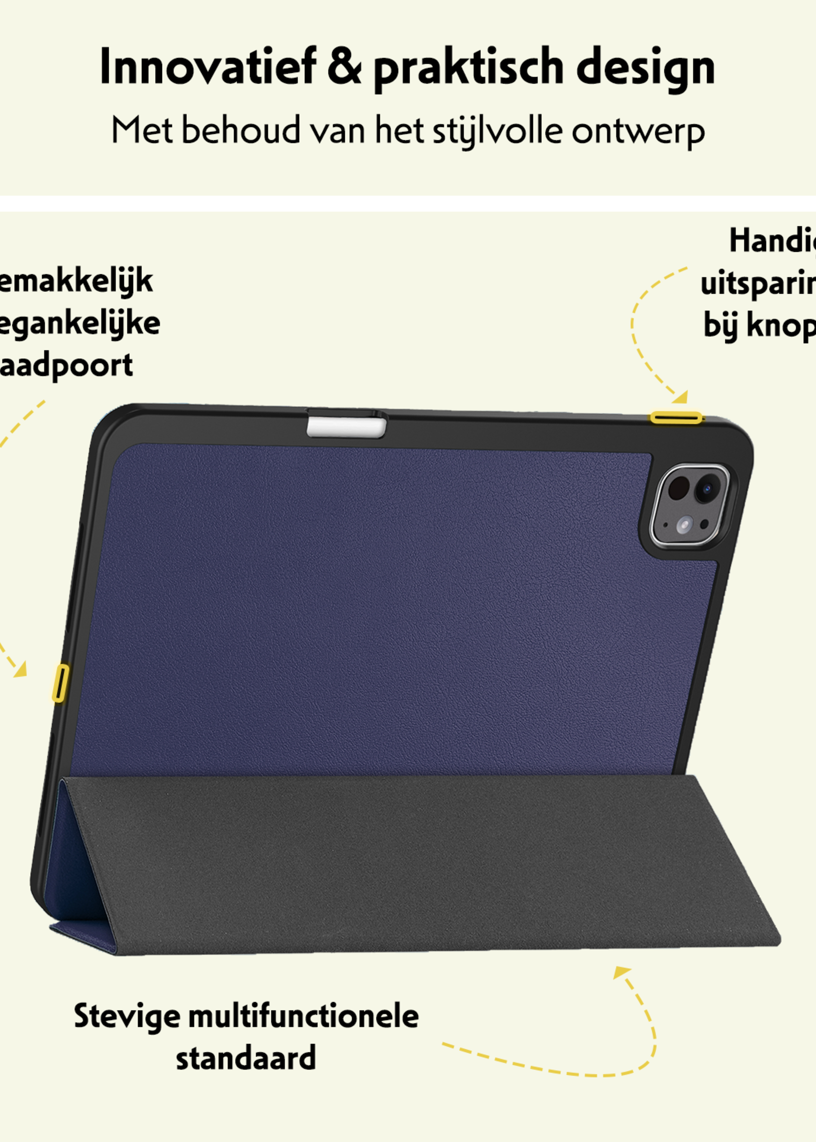 LUQ Hoes Geschikt voor iPad Pro 2024 (11 inch) Hoes Luxe Hoesje Case Met Uitsparing Geschikt voor Apple Pencil - Hoesje Geschikt voor iPad Pro 2024 11 inch (7e generatie) Hoes Cover - Donkerblauw