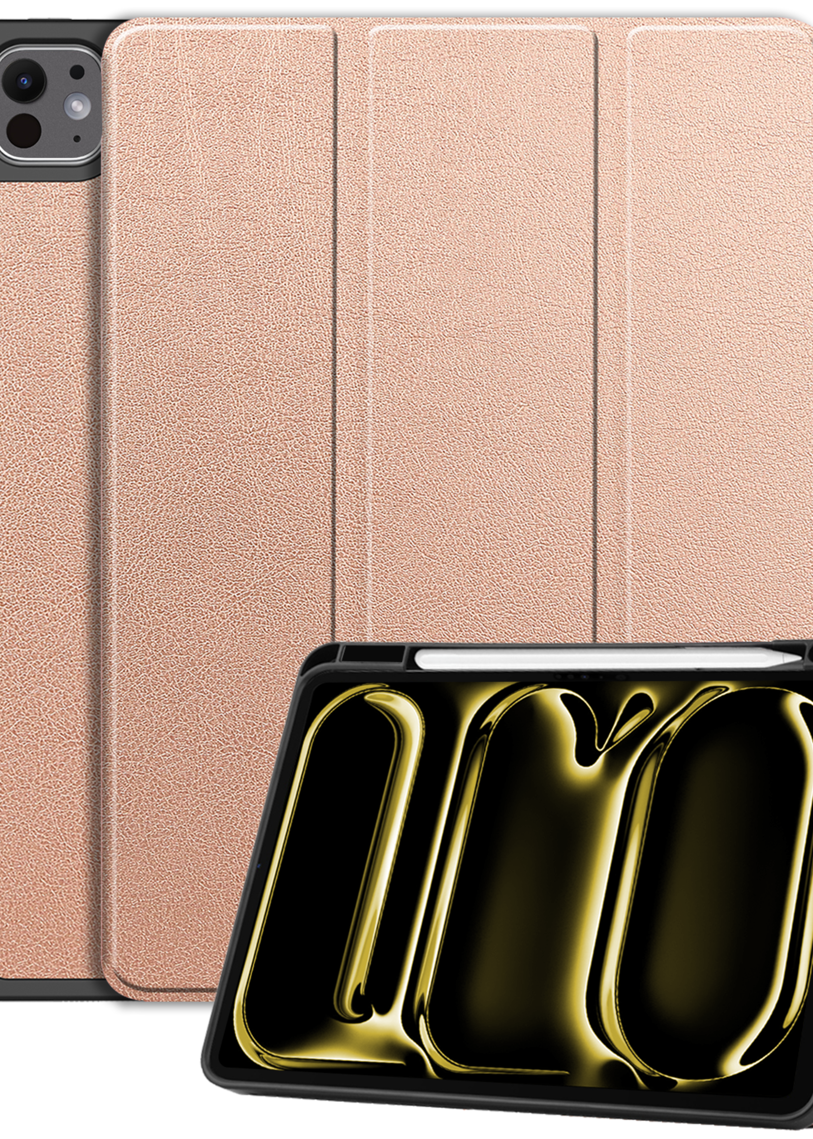 LUQ Hoes Geschikt voor iPad Pro 2024 (11 inch) Hoes Luxe Hoesje Case Met Uitsparing Geschikt voor Apple Pencil - Hoesje Geschikt voor iPad Pro 2024 11 inch (7e generatie) Hoes Cover - Rosé goud
