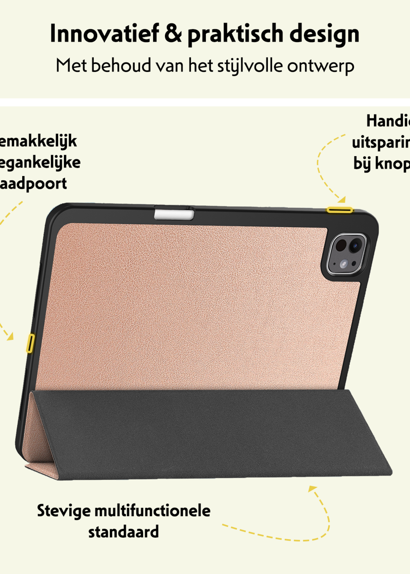 LUQ Hoes Geschikt voor iPad Pro 2024 (11 inch) Hoes Luxe Hoesje Case Met Uitsparing Geschikt voor Apple Pencil - Hoesje Geschikt voor iPad Pro 2024 11 inch (7e generatie) Hoes Cover - Rosé goud