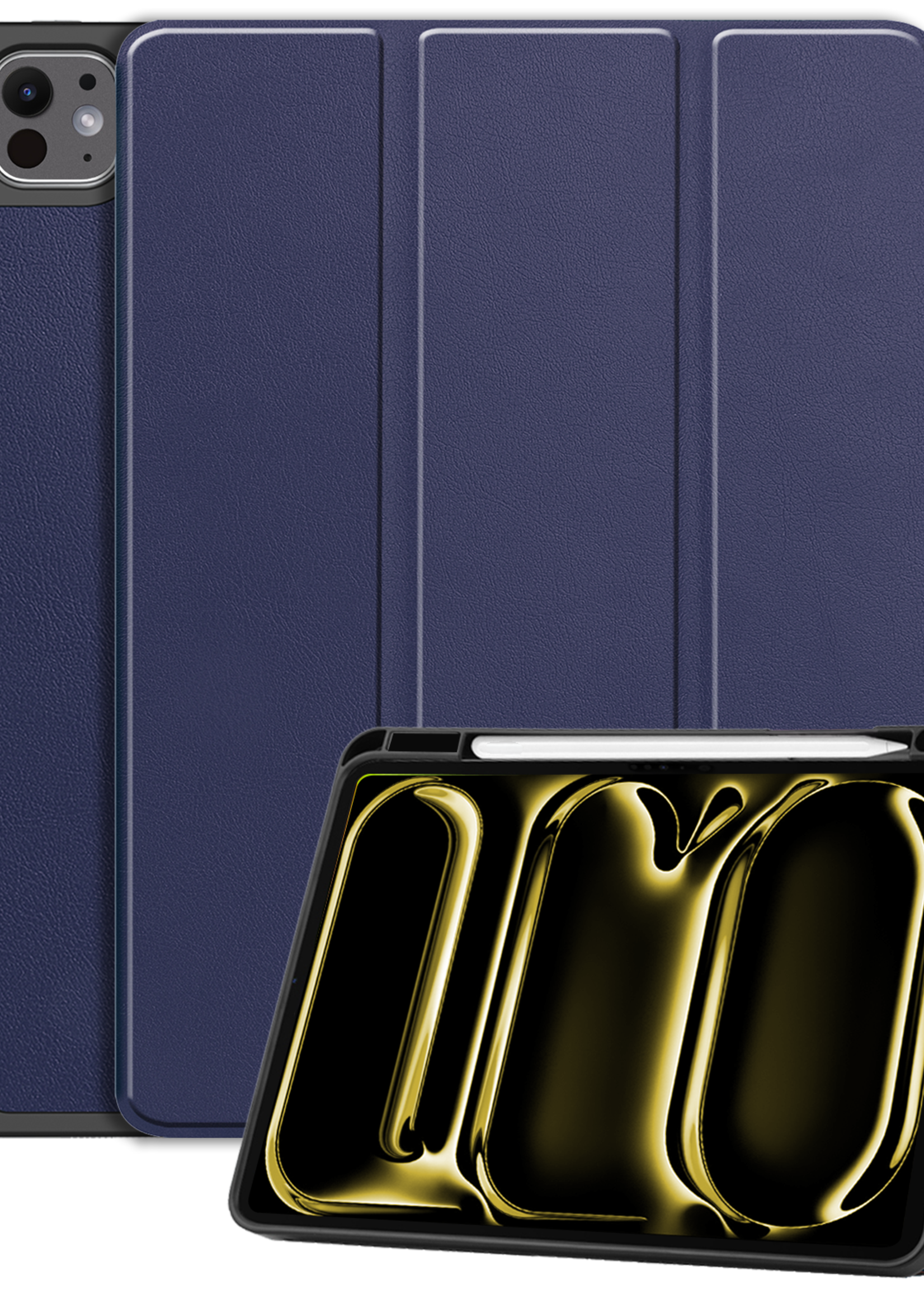 LUQ Hoes Geschikt voor iPad Pro 2024 (13 inch) Hoes Luxe Hoesje Case Met Uitsparing Geschikt voor Apple Pencil - Hoesje Geschikt voor iPad Pro 2024 13 inch (7e generatie) Hoes Cover - Donkerblauw