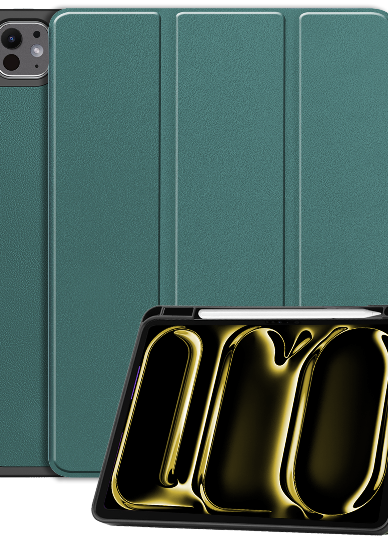 LUQ Hoes Geschikt voor iPad Pro 2024 (13 inch) Hoes Luxe Hoesje Case Met Uitsparing Geschikt voor Apple Pencil - Hoesje Geschikt voor iPad Pro 2024 13 inch (7e generatie) Hoes Cover - Donkergroen