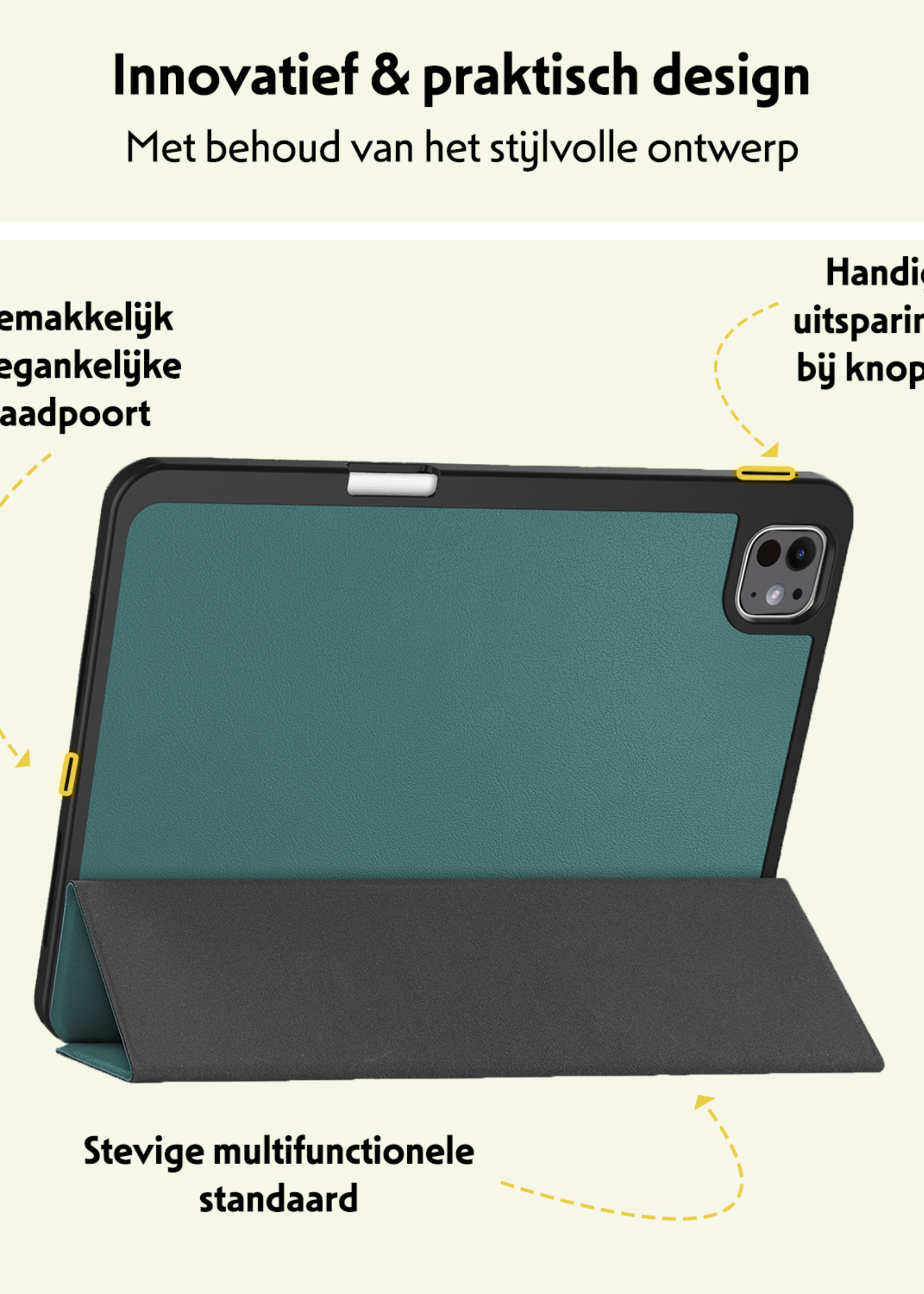 LUQ Hoes Geschikt voor iPad Pro 2024 (13 inch) Hoes Luxe Hoesje Case Met Uitsparing Geschikt voor Apple Pencil - Hoesje Geschikt voor iPad Pro 2024 13 inch (7e generatie) Hoes Cover - Donkergroen