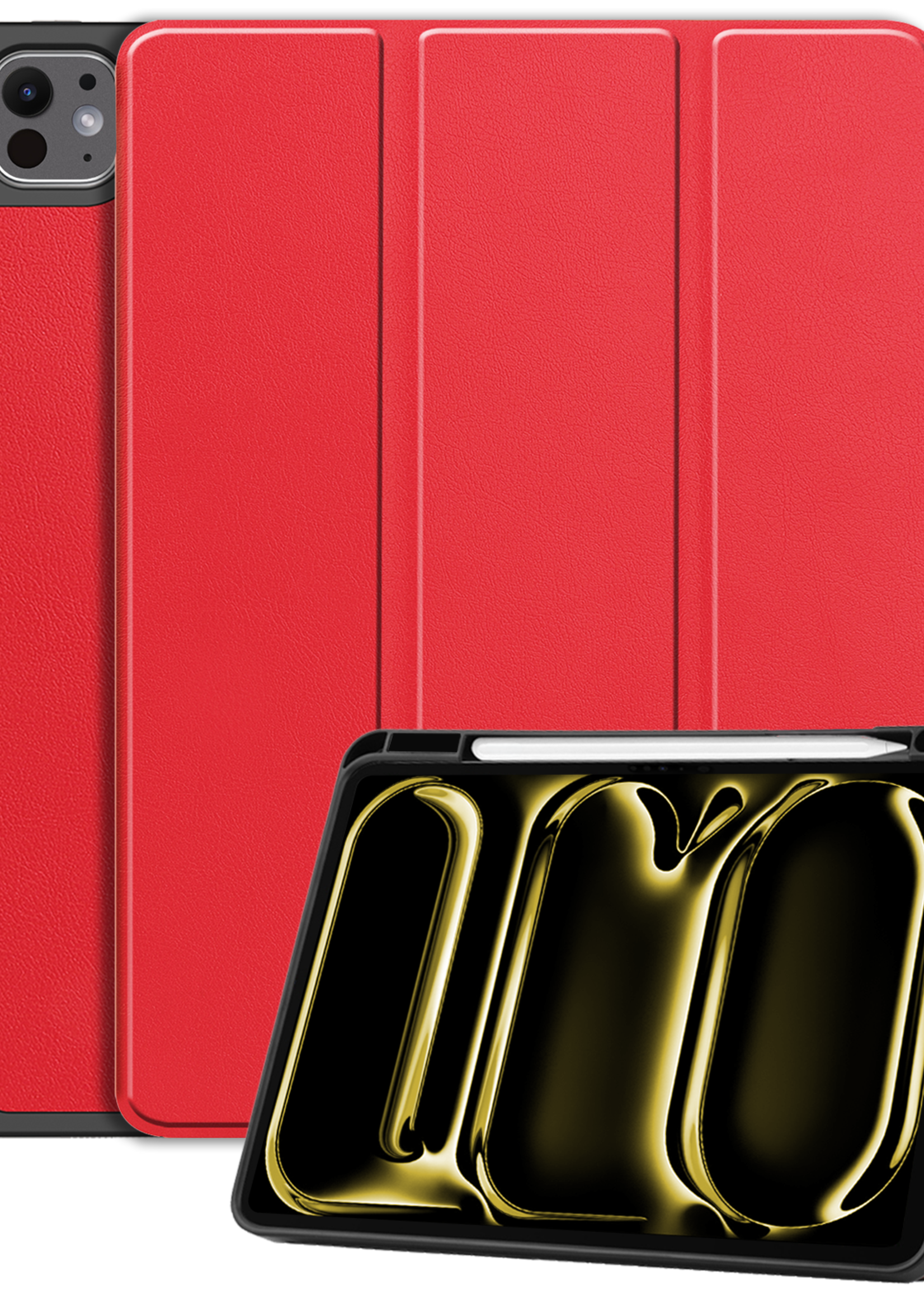 LUQ Hoes Geschikt voor iPad Pro 2024 (13 inch) Hoes Luxe Hoesje Case Met Uitsparing Geschikt voor Apple Pencil - Hoesje Geschikt voor iPad Pro 2024 13 inch (7e generatie) Hoes Cover - Rood