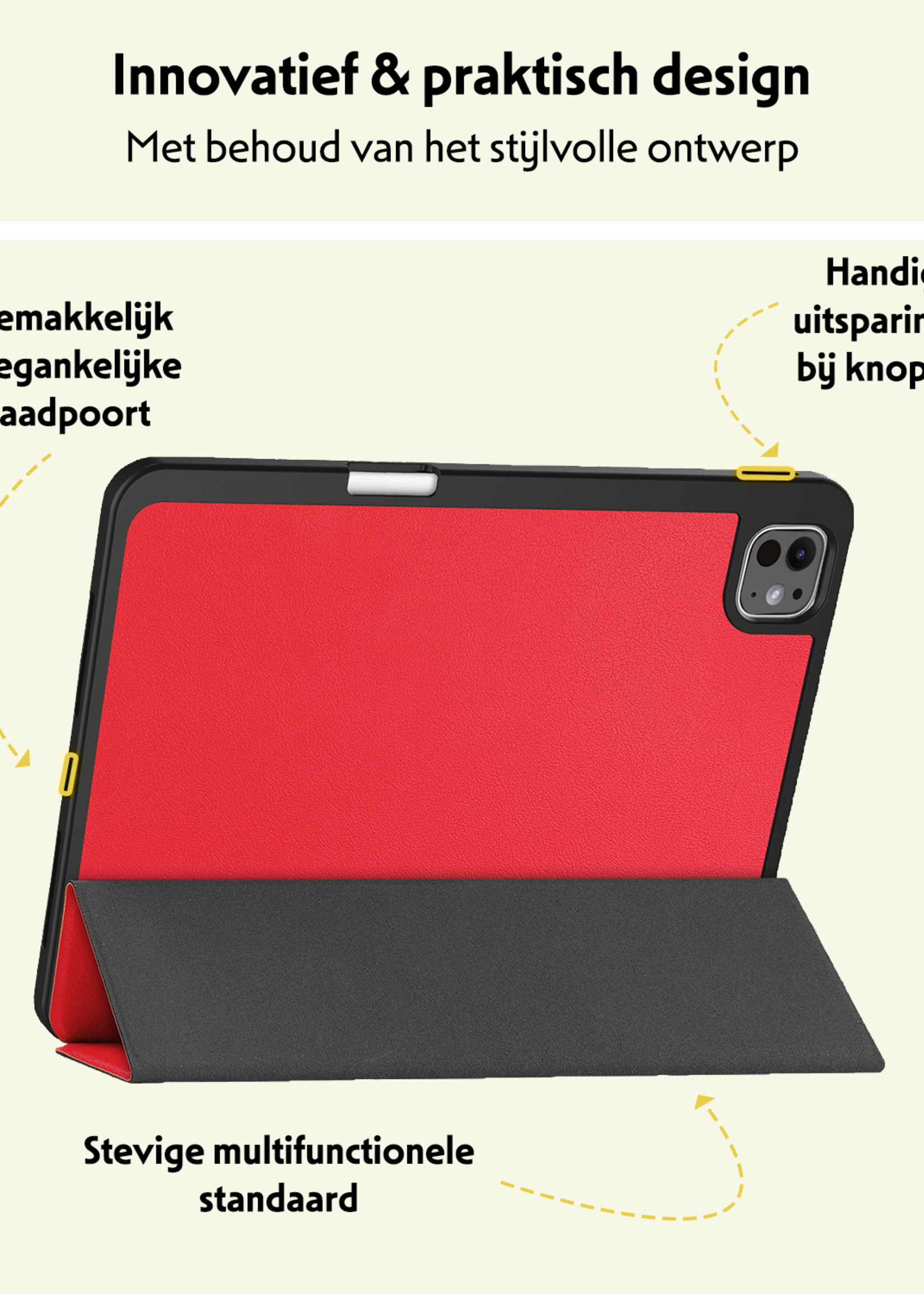 LUQ Hoes Geschikt voor iPad Pro 2024 (13 inch) Hoes Luxe Hoesje Case Met Uitsparing Geschikt voor Apple Pencil - Hoesje Geschikt voor iPad Pro 2024 13 inch (7e generatie) Hoes Cover - Rood