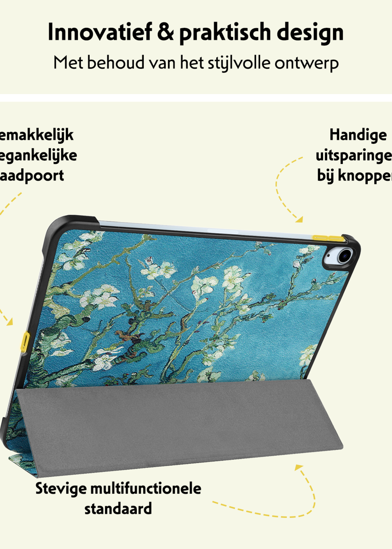 LUQ Hoes Geschikt voor iPad Air 6 (11 inch) Hoes Luxe Hoesje Book Case Met Screenprotector - Hoesje Geschikt voor iPad Air 2024 (11 inch) Hoes Cover - Bloesem