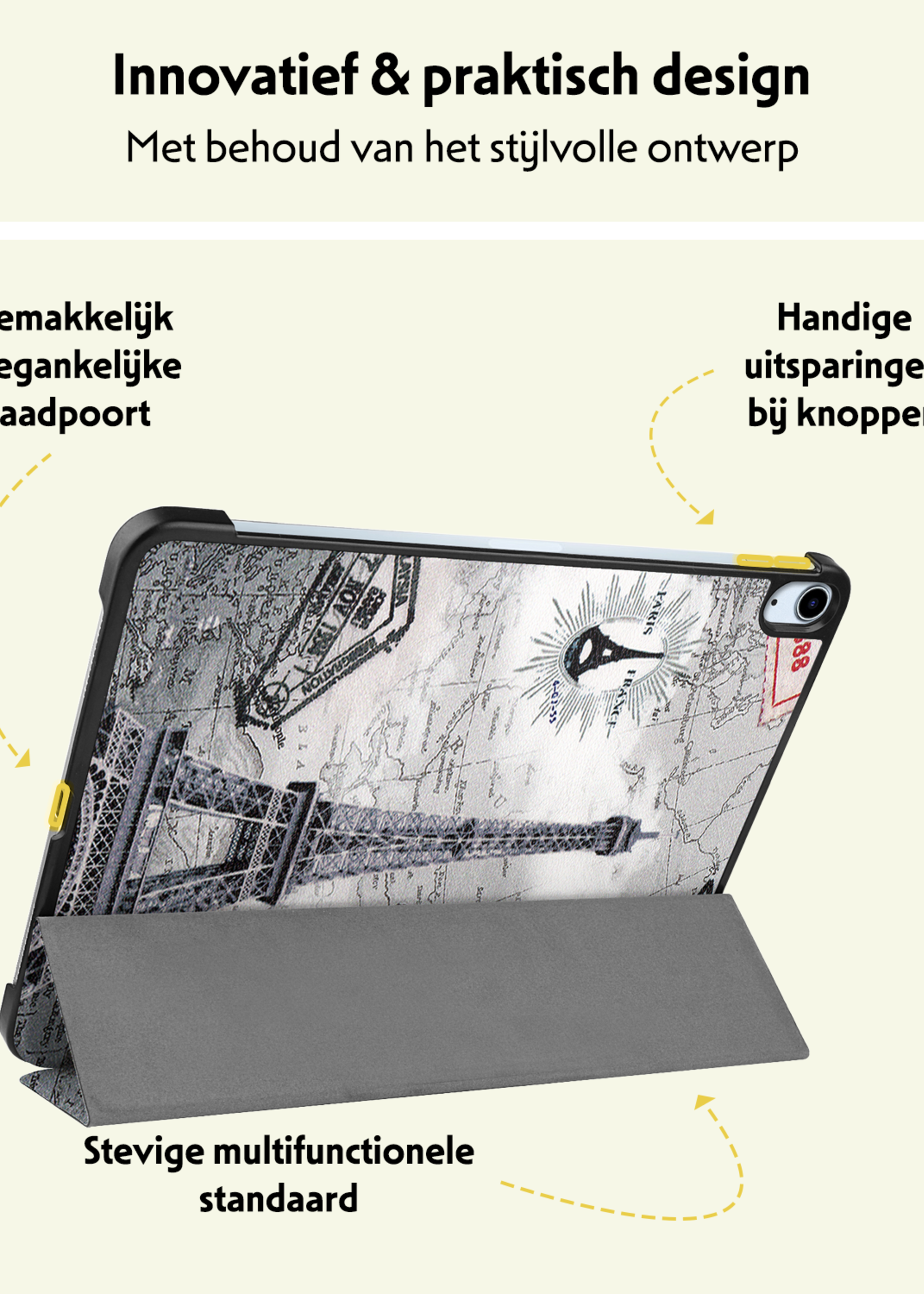 LUQ Hoes Geschikt voor iPad Air 6 (11 inch) Hoes Luxe Hoesje Book Case Met Screenprotector - Hoesje Geschikt voor iPad Air 2024 (11 inch) Hoes Cover - Eiffeltoren