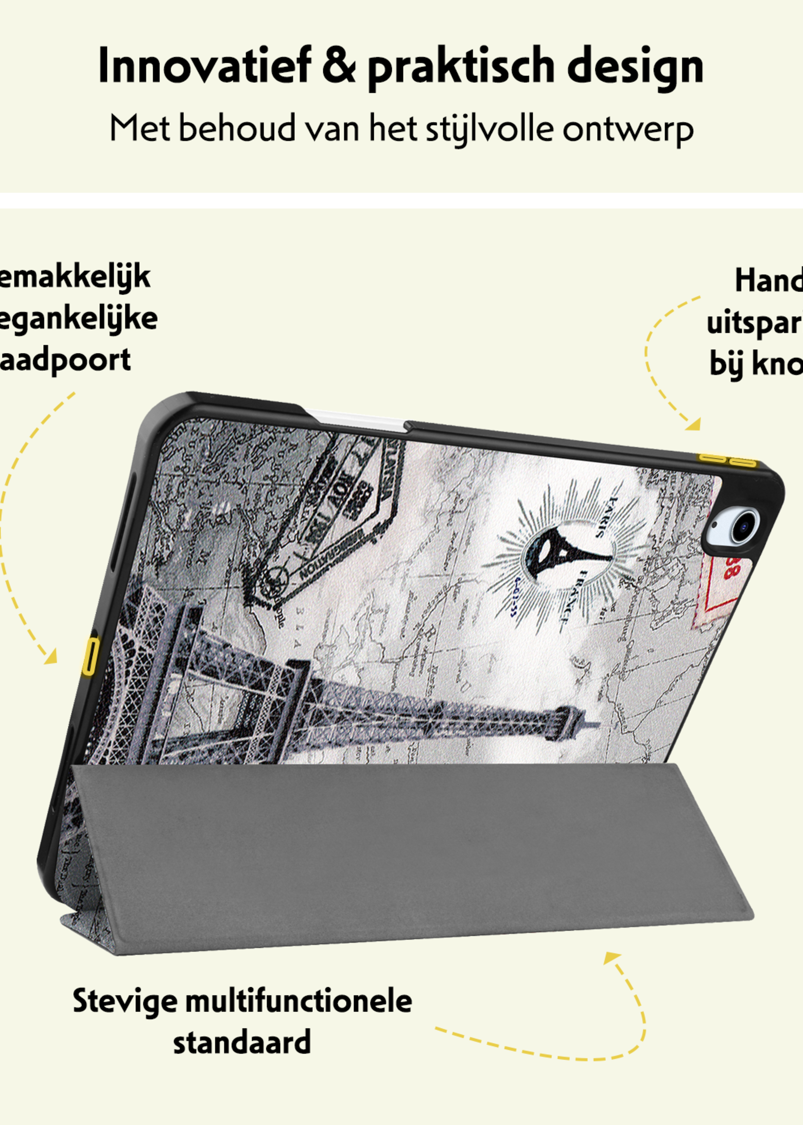 LUQ Hoes Geschikt voor iPad Air 6 (13 inch) Hoes Luxe Hoesje Case Met Uitsparing Geschikt voor Apple Pencil Met Screenprotector - Hoesje Geschikt voor iPad Air 2024 (13 inch) Hoes Cover - Eiffeltoren