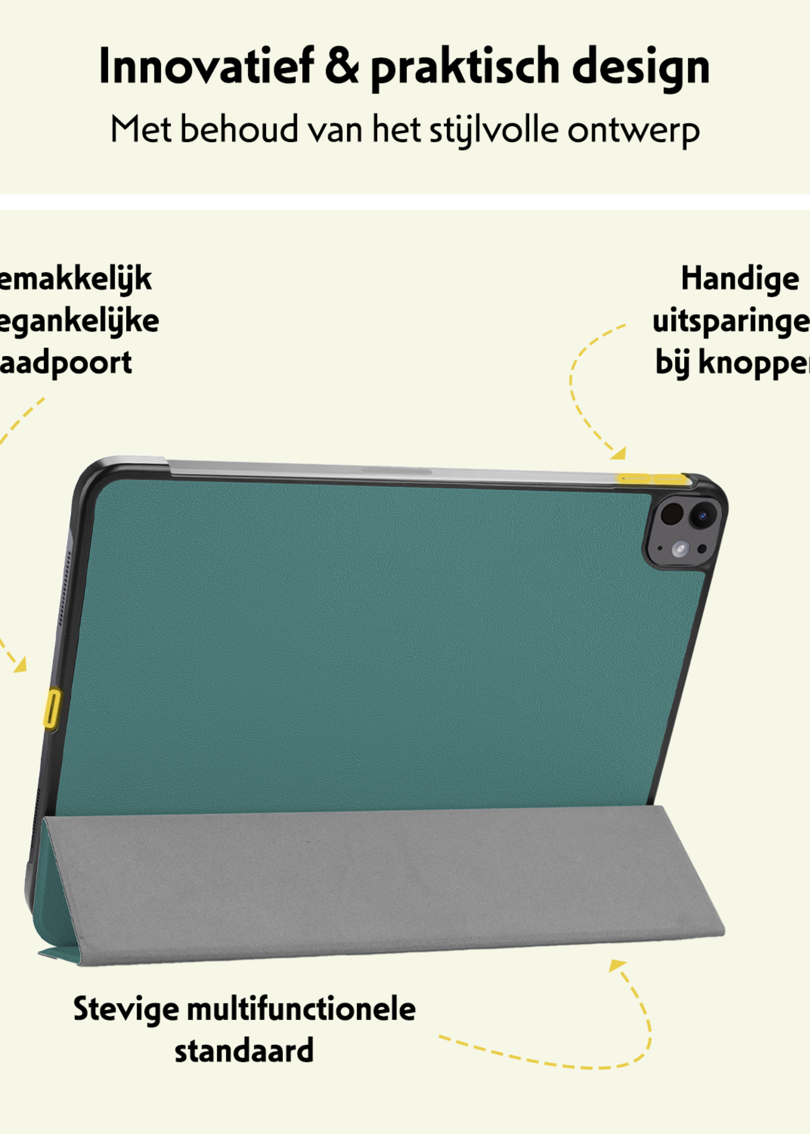 LUQ Hoes Geschikt voor iPad Pro 2024 (11 inch) Hoes Luxe Hoesje Book Case Met Screenprotector - Hoesje Geschikt voor iPad Pro 2024 11 inch (7e generatie) Hoes Cover - Donkergroen