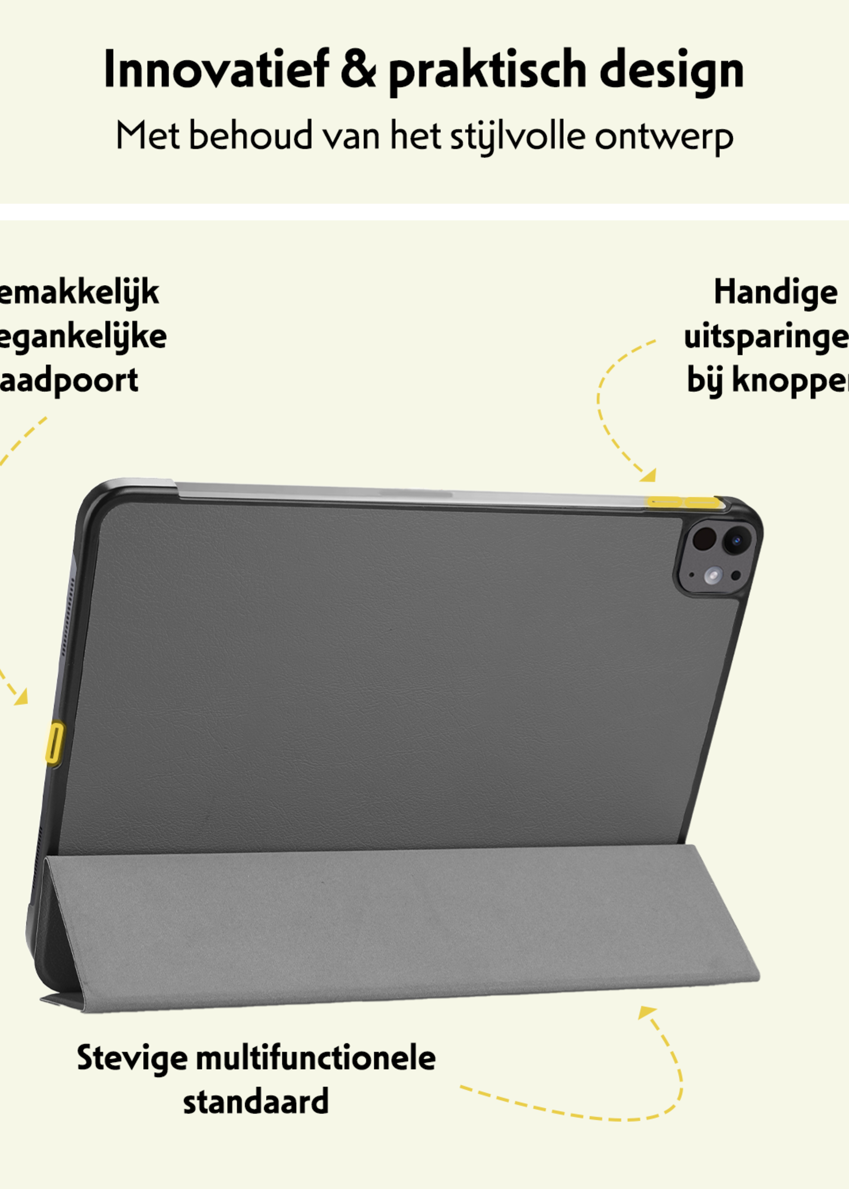 LUQ Hoes Geschikt voor iPad Pro 2024 (11 inch) Hoes Luxe Hoesje Book Case Met Screenprotector - Hoesje Geschikt voor iPad Pro 2024 11 inch (7e generatie) Hoes Cover - Grijs