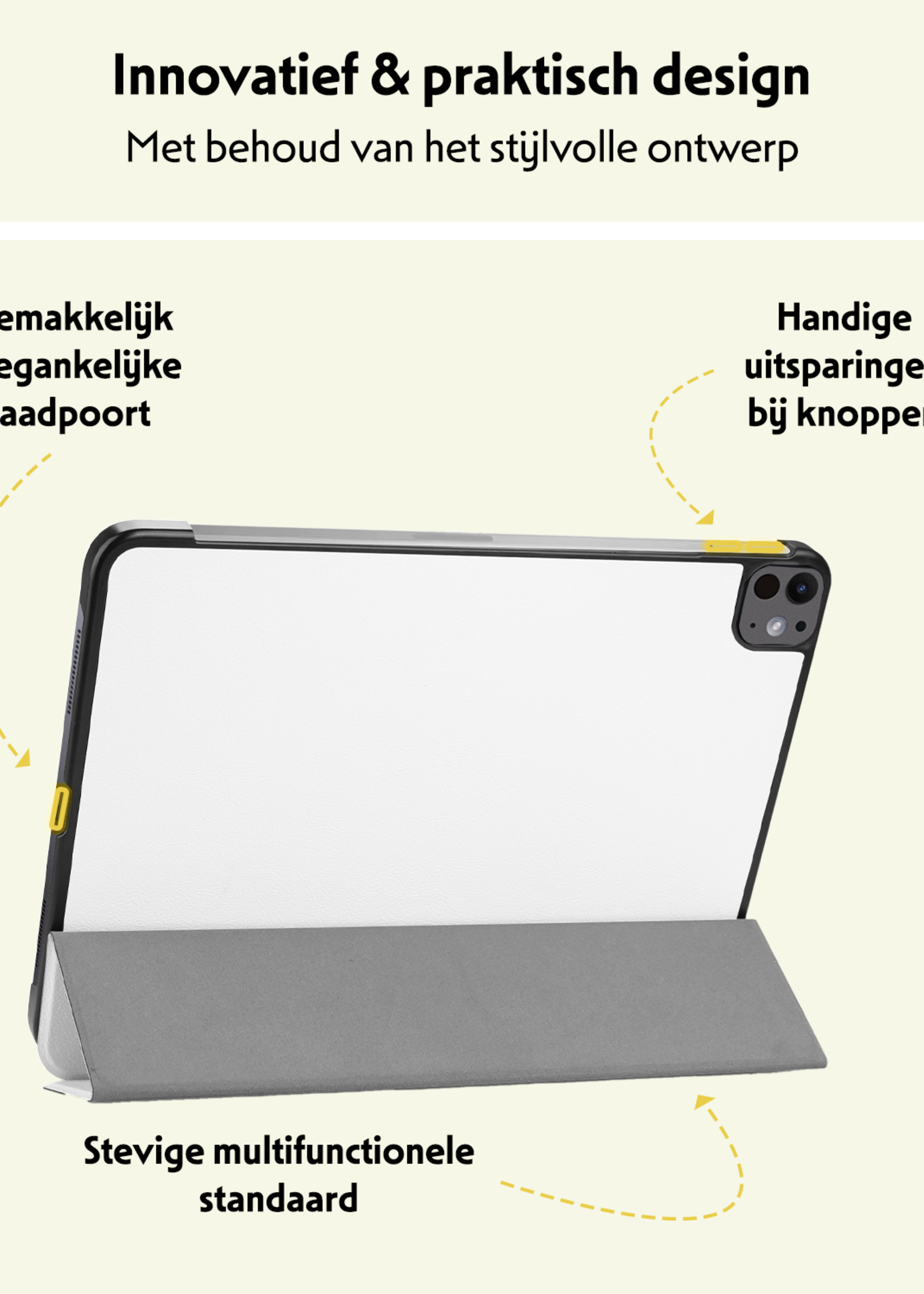 LUQ Hoes Geschikt voor iPad Pro 2024 (11 inch) Hoes Luxe Hoesje Book Case Met Screenprotector - Hoesje Geschikt voor iPad Pro 2024 11 inch (7e generatie) Hoes Cover - Wit