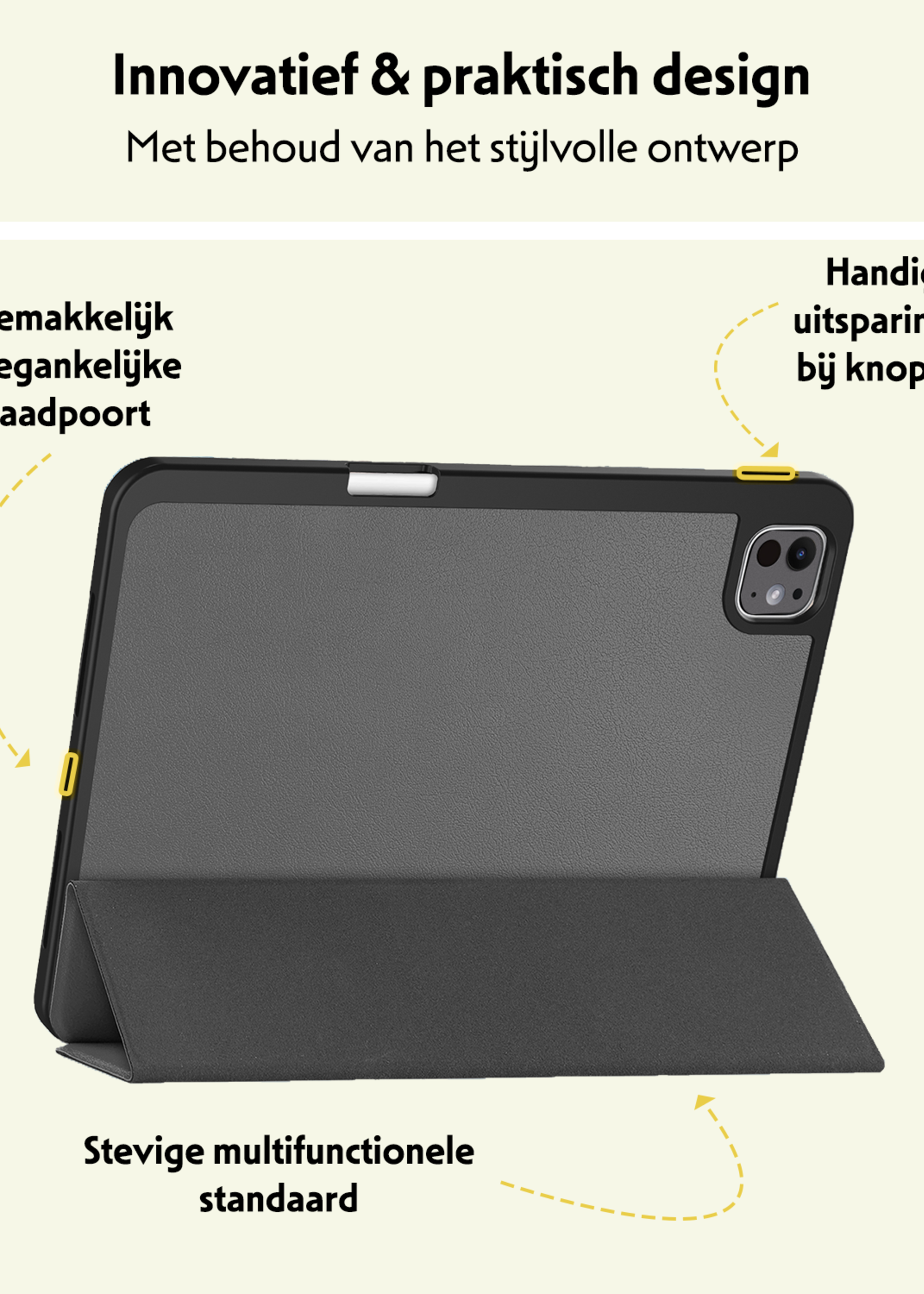 LUQ Hoes Geschikt voor iPad Pro 2024 (11 inch) Hoes Luxe Hoesje Case Met Uitsparing Geschikt voor Apple Pencil Met Screenprotector - Hoesje Geschikt voor iPad Pro 2024 11 inch (7e generatie) Hoes Cover - Grijs