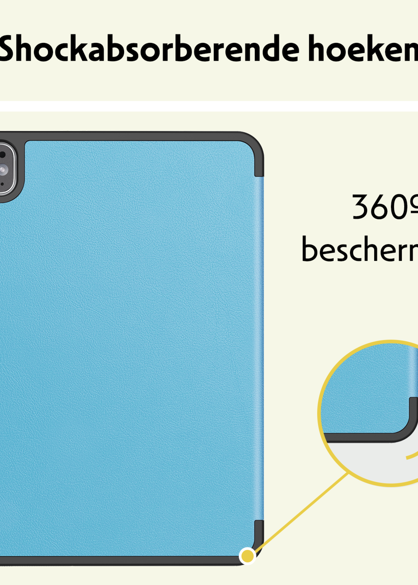 LUQ Hoes Geschikt voor iPad Pro 2024 (11 inch) Hoes Luxe Hoesje Case Met Uitsparing Geschikt voor Apple Pencil Met Screenprotector - Hoesje Geschikt voor iPad Pro 2024 11 inch (7e generatie) Hoes Cover - Lichtblauw