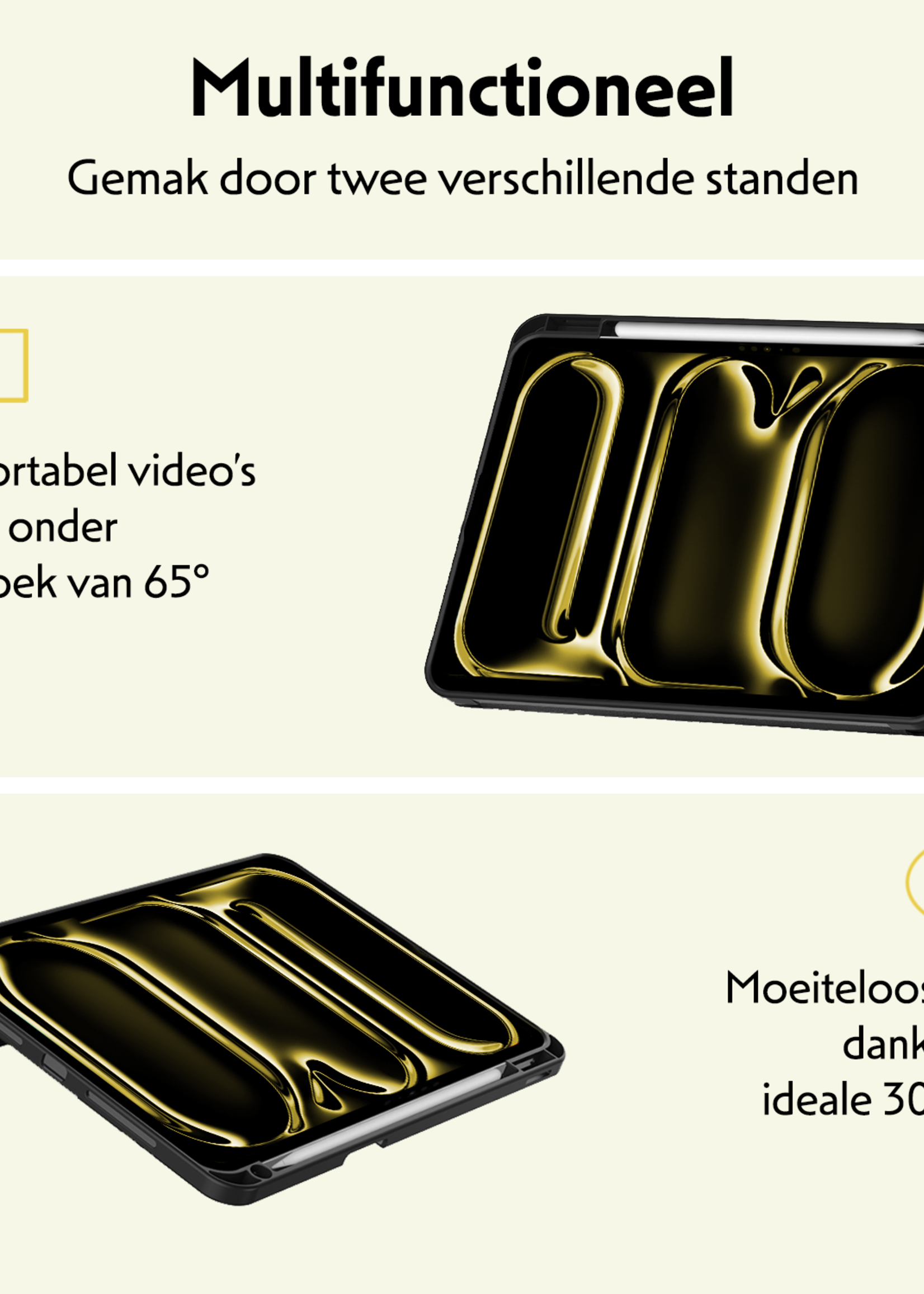 LUQ Hoes Geschikt voor iPad Pro 2024 (11 inch) Hoes Luxe Hoesje Case Met Uitsparing Geschikt voor Apple Pencil Met Screenprotector - Hoesje Geschikt voor iPad Pro 2024 11 inch (7e generatie) Hoes Cover - Zwart