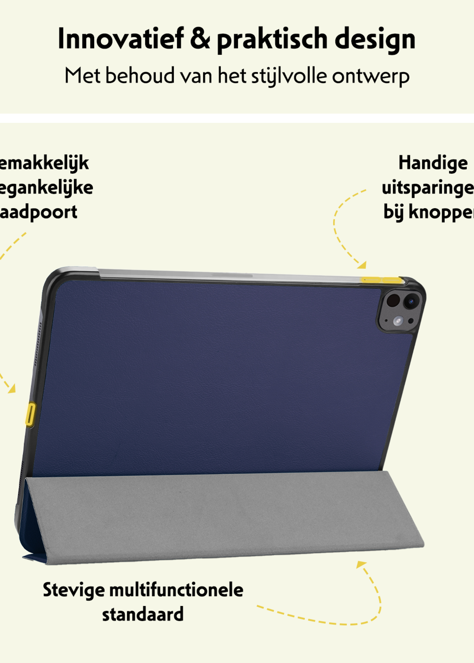 LUQ Hoes Geschikt voor iPad Pro 2024 (13 inch) Hoes Luxe Hoesje Book Case Met Screenprotector - Hoesje Geschikt voor iPad Pro 2024 13 inch (7e generatie) Hoes Cover - Donkerblauw