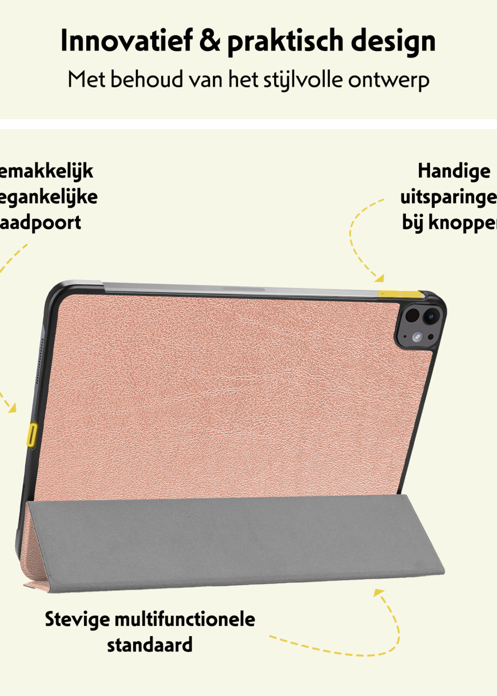 LUQ Hoes Geschikt voor iPad Pro 2024 (13 inch) Hoes Luxe Hoesje Book Case Met Screenprotector - Hoesje Geschikt voor iPad Pro 2024 13 inch (7e generatie) Hoes Cover - Rosé goud