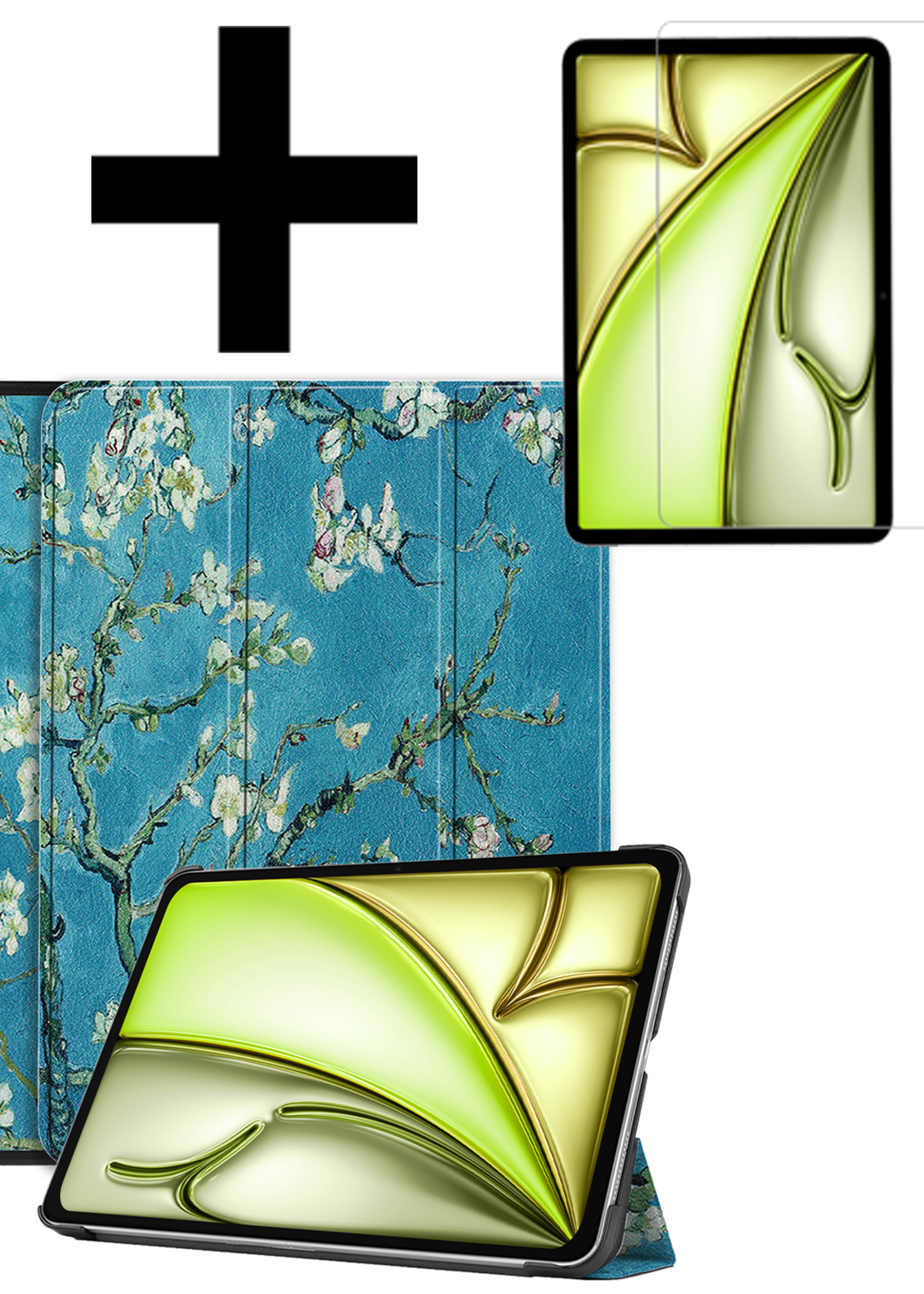 LUQ Hoes Geschikt voor iPad Air 6 (11 inch) Hoes Luxe Hoesje Book Case Met Screenprotector - Hoesje Geschikt voor iPad Air 2024 (11 inch) Hoes Cover - Bloesem