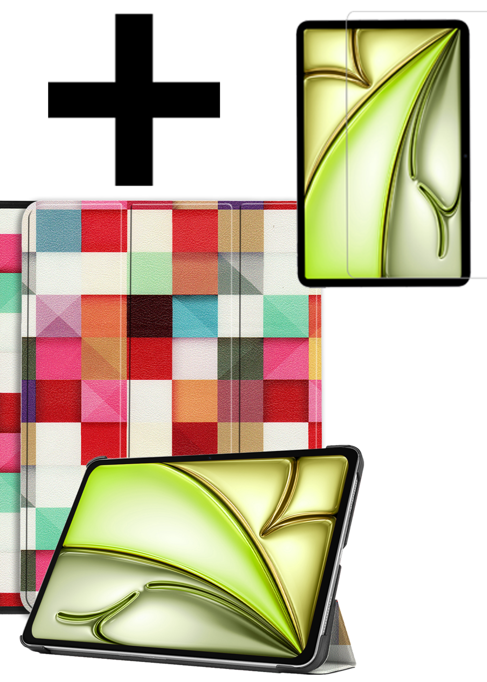 LUQ Hoes Geschikt voor iPad Air 6 (11 inch) Hoes Luxe Hoesje Book Case Met Screenprotector - Hoesje Geschikt voor iPad Air 2024 (11 inch) Hoes Cover - Blokken