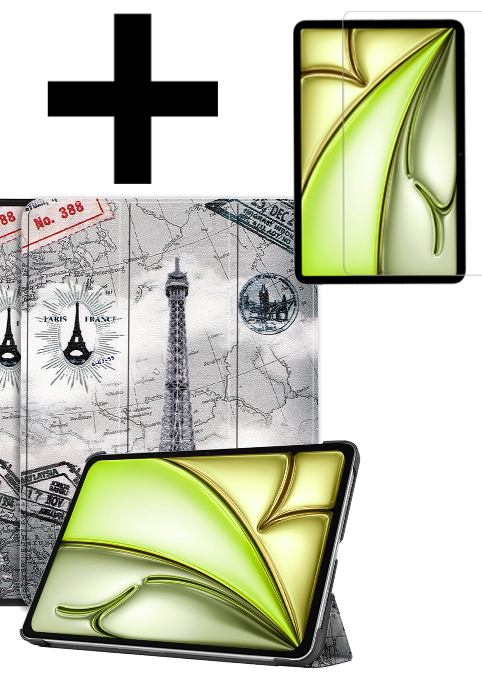 LUQ Hoes Geschikt voor iPad Air 6 (11 inch) Hoes Luxe Hoesje Book Case Met Screenprotector - Hoesje Geschikt voor iPad Air 2024 (11 inch) Hoes Cover - Eiffeltoren