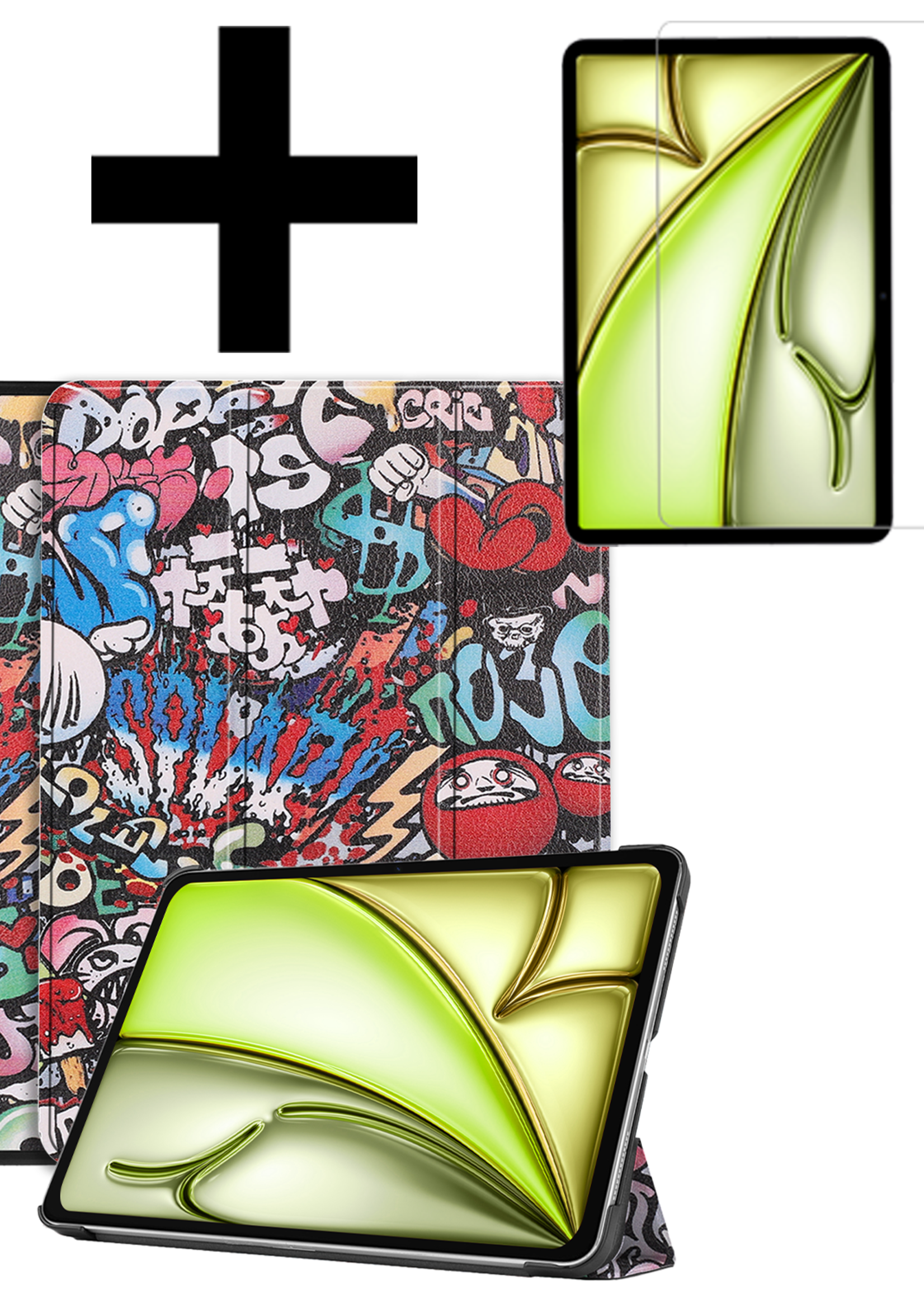 LUQ Hoes Geschikt voor iPad Air 6 (11 inch) Hoes Luxe Hoesje Book Case Met Screenprotector - Hoesje Geschikt voor iPad Air 2024 (11 inch) Hoes Cover - Graffity