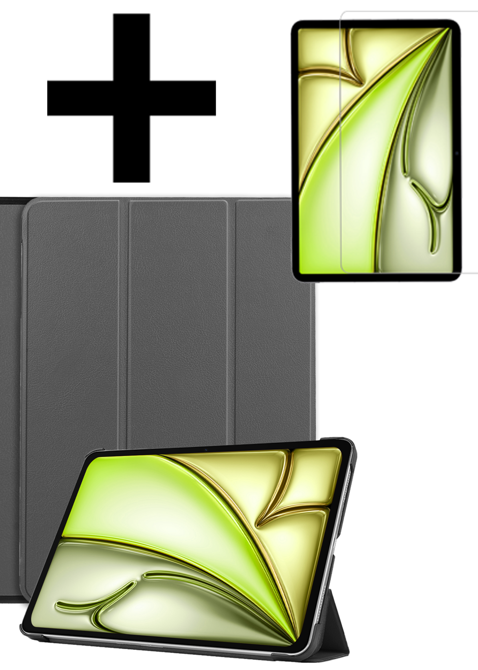 LUQ Hoes Geschikt voor iPad Air 6 (11 inch) Hoes Luxe Hoesje Book Case Met Screenprotector - Hoesje Geschikt voor iPad Air 2024 (11 inch) Hoes Cover - Grijs