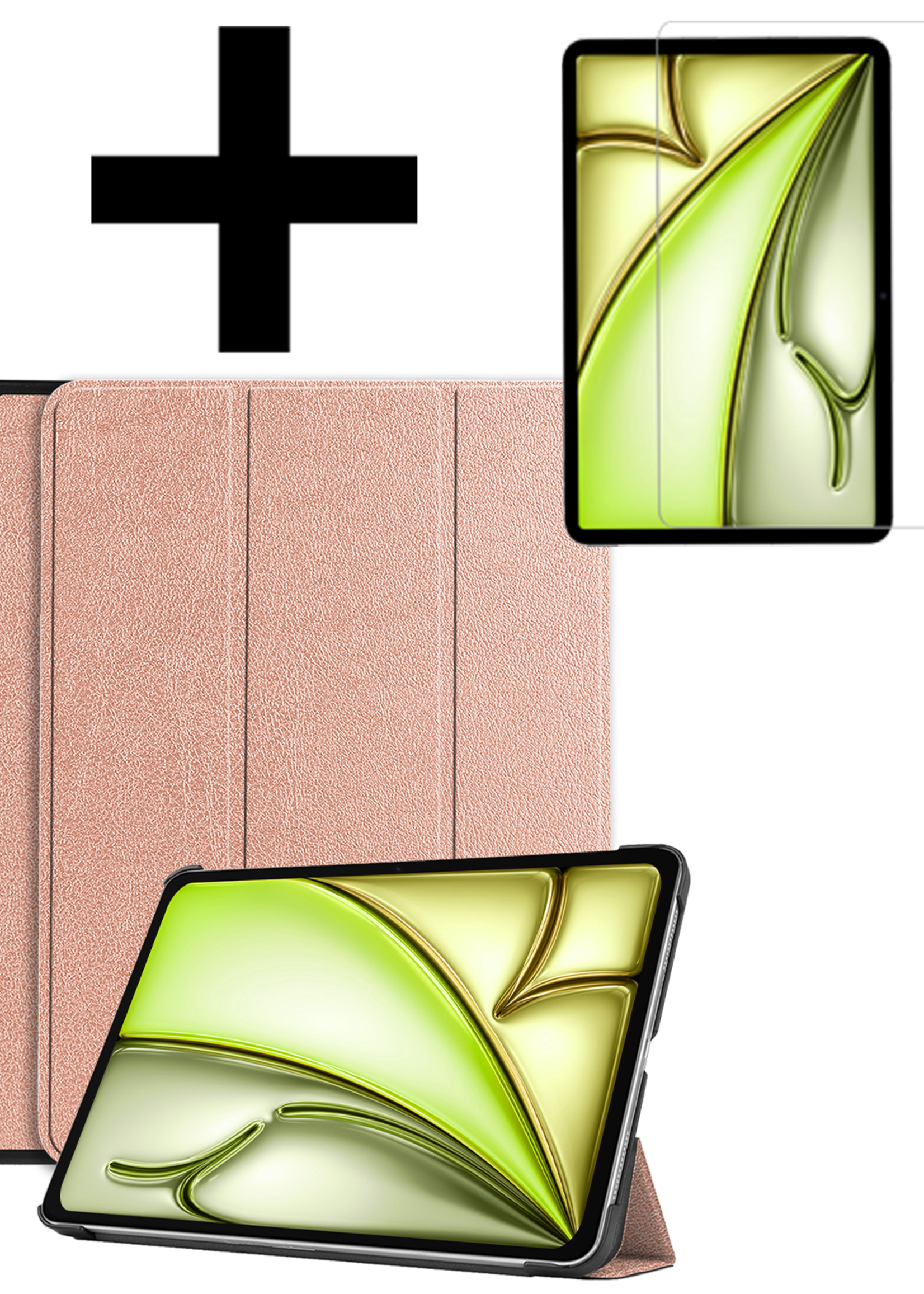 LUQ Hoes Geschikt voor iPad Air 6 (11 inch) Hoes Luxe Hoesje Book Case Met Screenprotector - Hoesje Geschikt voor iPad Air 2024 (11 inch) Hoes Cover - Rosé goud