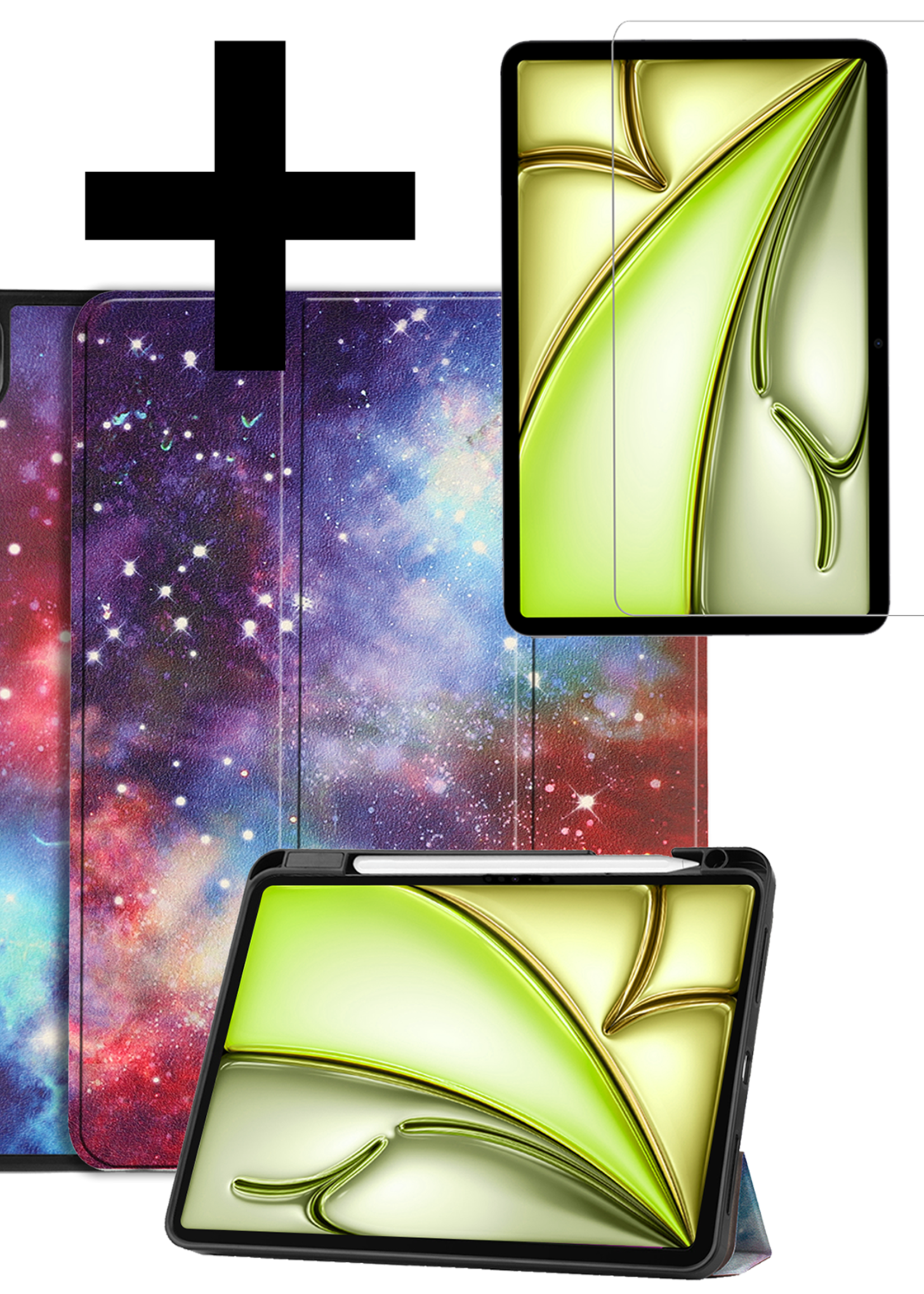 LUQ Hoes Geschikt voor iPad Air 6 (11 inch) Hoes Luxe Hoesje Case Met Uitsparing Geschikt voor Apple Pencil Met Screenprotector - Hoesje Geschikt voor iPad Air 2024 (11 inch) Hoes Cover - Galaxy