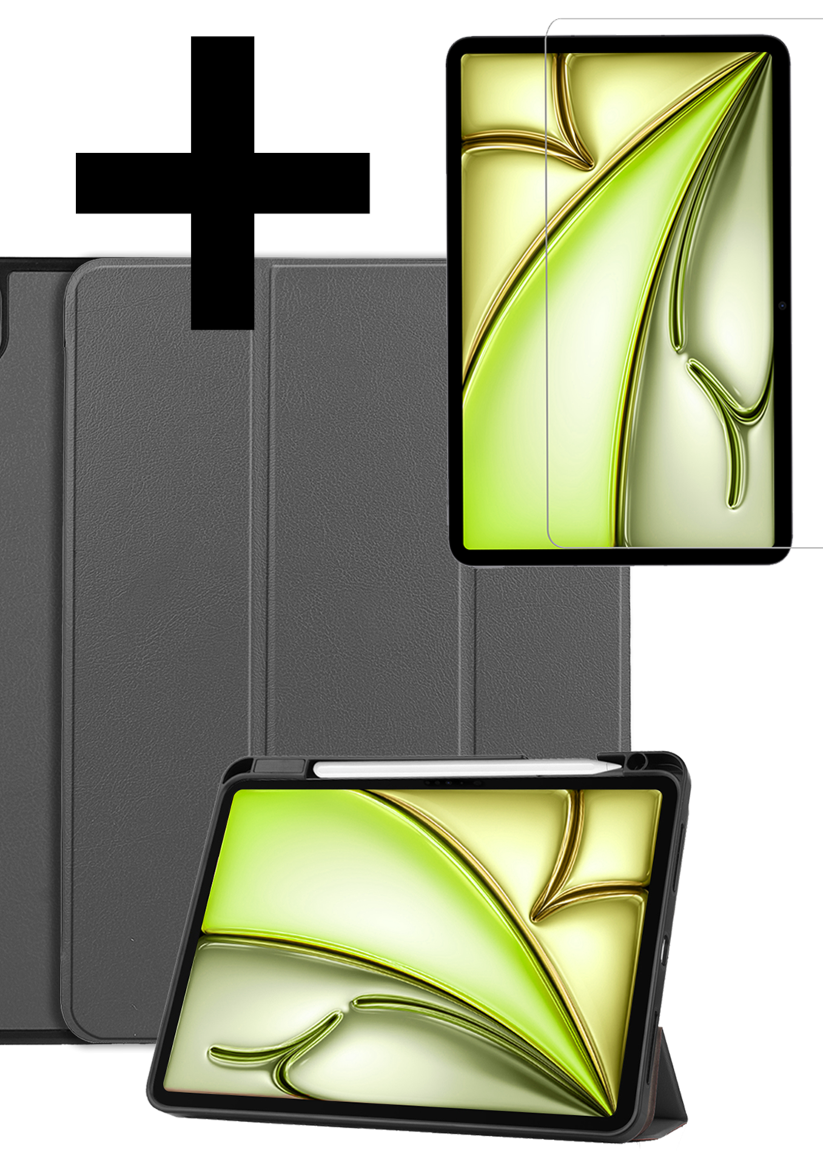 LUQ Hoes Geschikt voor iPad Air 6 (11 inch) Hoes Luxe Hoesje Case Met Uitsparing Geschikt voor Apple Pencil Met Screenprotector - Hoesje Geschikt voor iPad Air 2024 (11 inch) Hoes Cover - Grijs