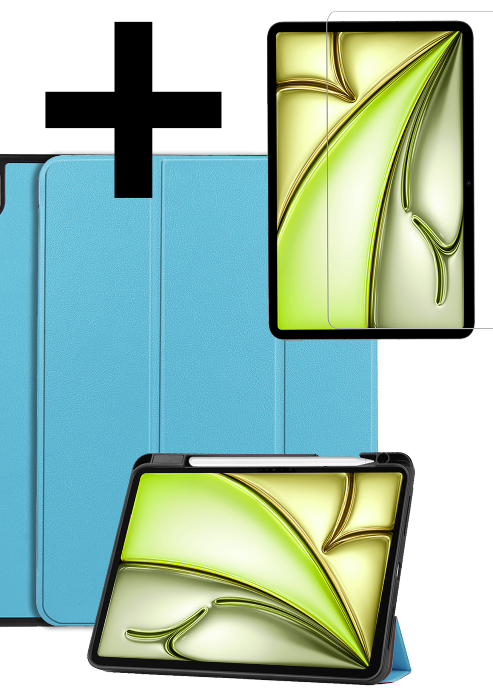 LUQ Hoes Geschikt voor iPad Air 6 (11 inch) Hoes Luxe Hoesje Case Met Uitsparing Geschikt voor Apple Pencil Met Screenprotector - Hoesje Geschikt voor iPad Air 2024 (11 inch) Hoes Cover - Lichtblauw