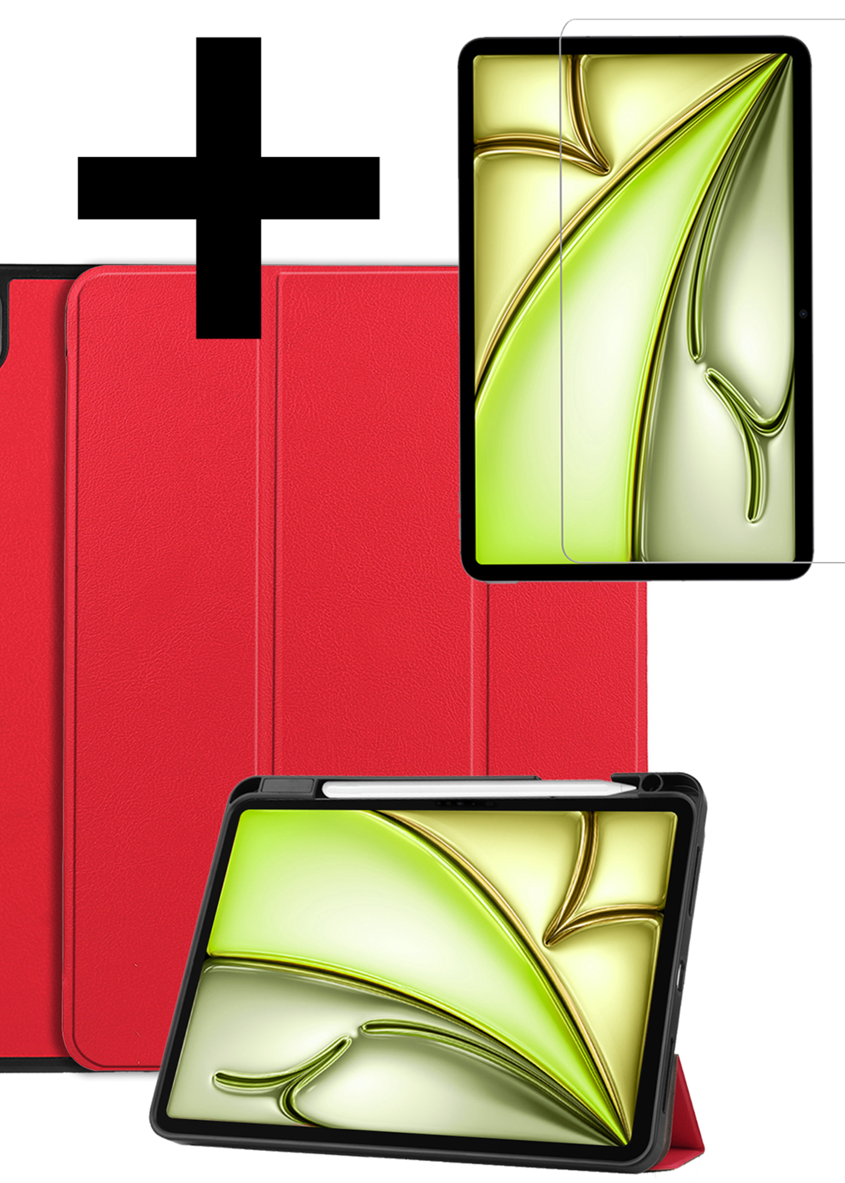 LUQ Hoes Geschikt voor iPad Air 6 (11 inch) Hoes Luxe Hoesje Case Met Uitsparing Geschikt voor Apple Pencil Met Screenprotector - Hoesje Geschikt voor iPad Air 2024 (11 inch) Hoes Cover - Rood