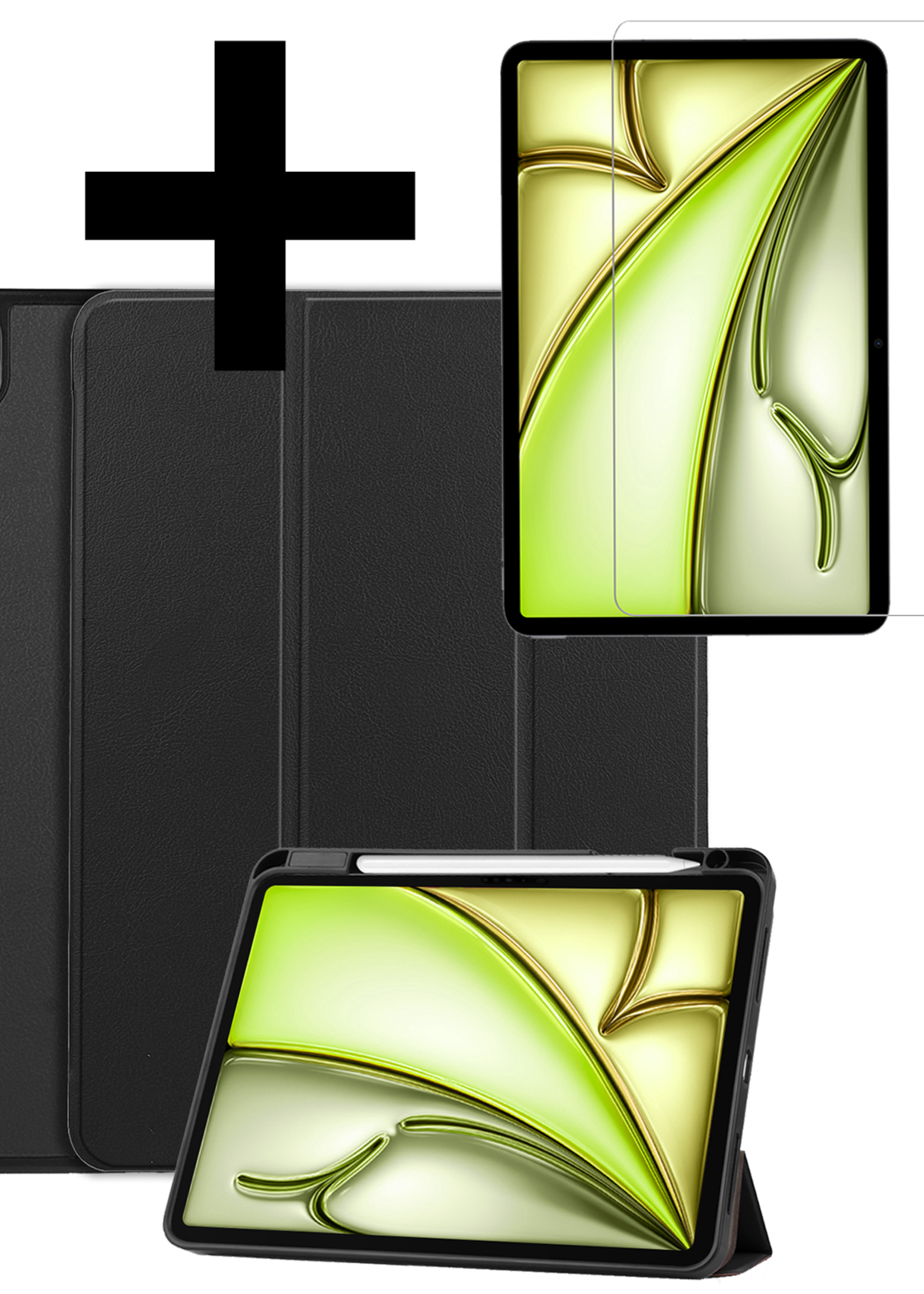 LUQ Hoes Geschikt voor iPad Air 6 (11 inch) Hoes Luxe Hoesje Case Met Uitsparing Geschikt voor Apple Pencil Met Screenprotector - Hoesje Geschikt voor iPad Air 2024 (11 inch) Hoes Cover - Zwart