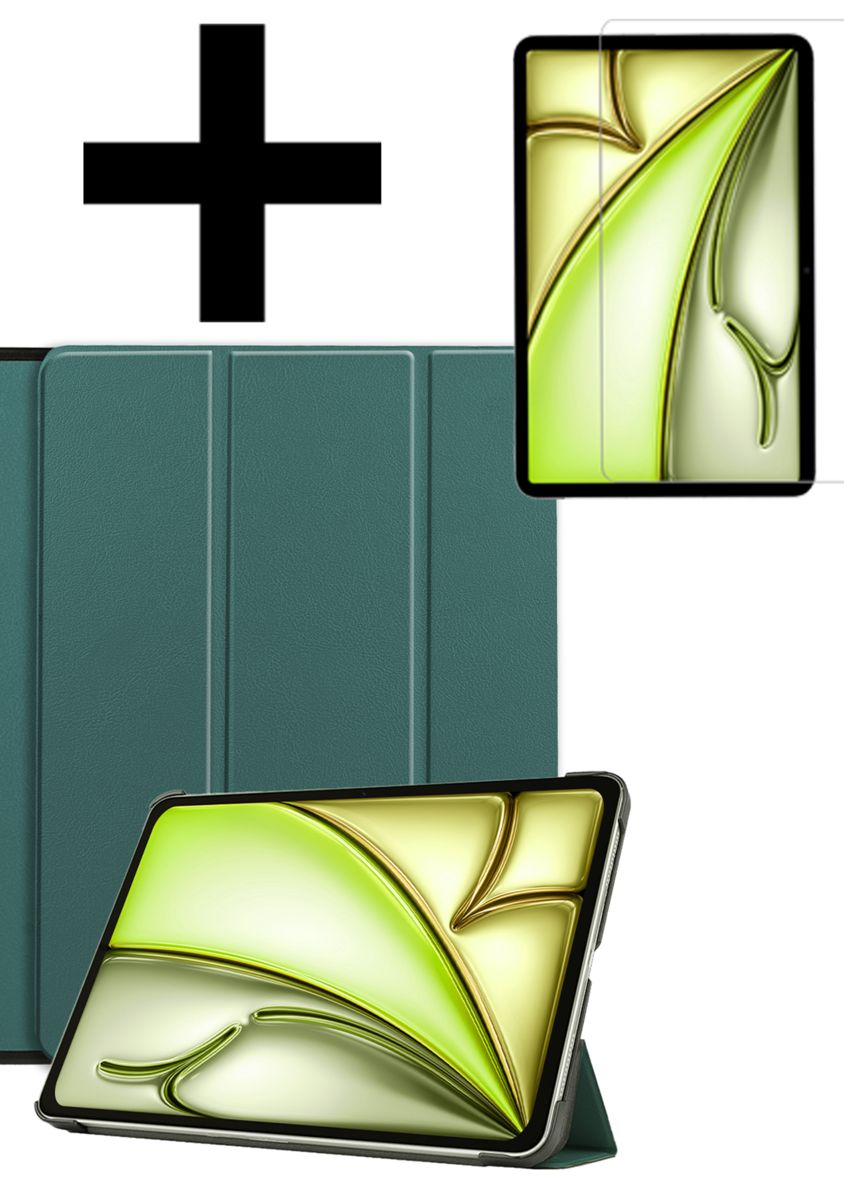 LUQ Hoes Geschikt voor iPad Air 6 (13 inch) Hoes Luxe Hoesje Book Case Met Screenprotector - Hoesje Geschikt voor iPad Air 2024 (13 inch) Hoes Cover - Donkergroen