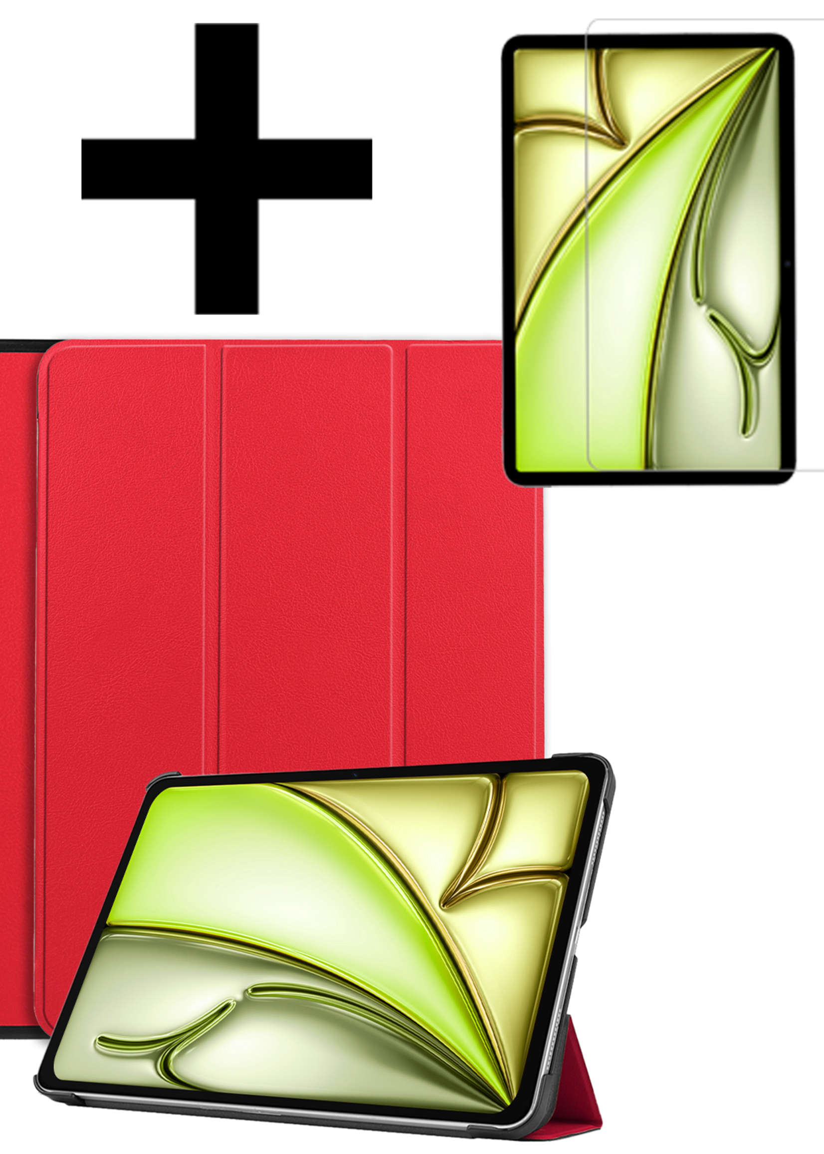 LUQ Hoes Geschikt voor iPad Air 6 (13 inch) Hoes Luxe Hoesje Book Case Met Screenprotector - Hoesje Geschikt voor iPad Air 2024 (13 inch) Hoes Cover - Rood