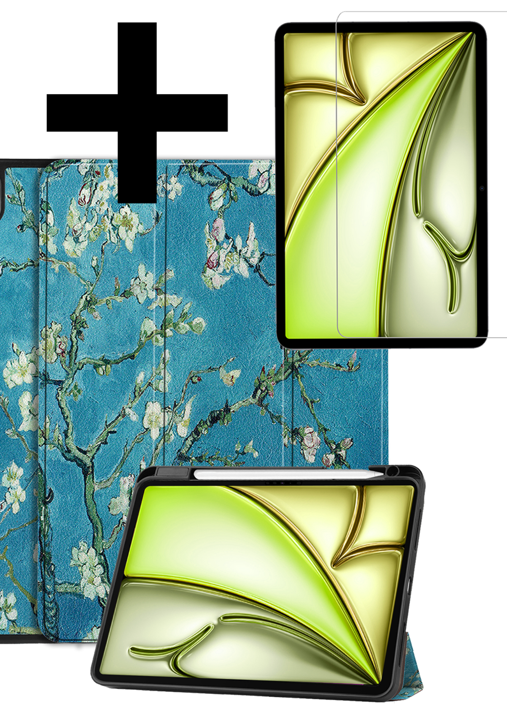 LUQ Hoes Geschikt voor iPad Air 6 (13 inch) Hoes Luxe Hoesje Case Met Uitsparing Geschikt voor Apple Pencil Met Screenprotector - Hoesje Geschikt voor iPad Air 2024 (13 inch) Hoes Cover - Bloesem