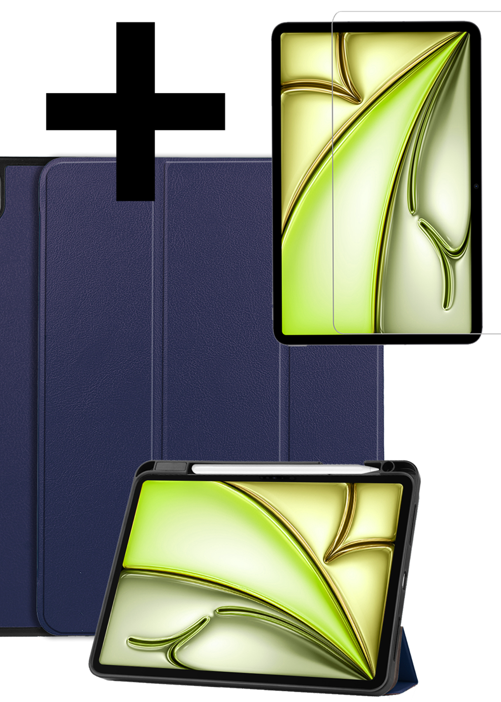 LUQ Hoes Geschikt voor iPad Air 6 (13 inch) Hoes Luxe Hoesje Case Met Uitsparing Geschikt voor Apple Pencil Met Screenprotector - Hoesje Geschikt voor iPad Air 2024 (13 inch) Hoes Cover - Donkerblauw