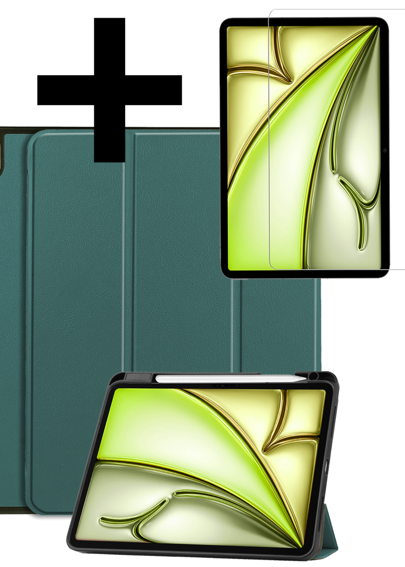 LUQ Hoes Geschikt voor iPad Air 6 (13 inch) Hoes Luxe Hoesje Case Met Uitsparing Geschikt voor Apple Pencil Met Screenprotector - Hoesje Geschikt voor iPad Air 2024 (13 inch) Hoes Cover - Donkergroen