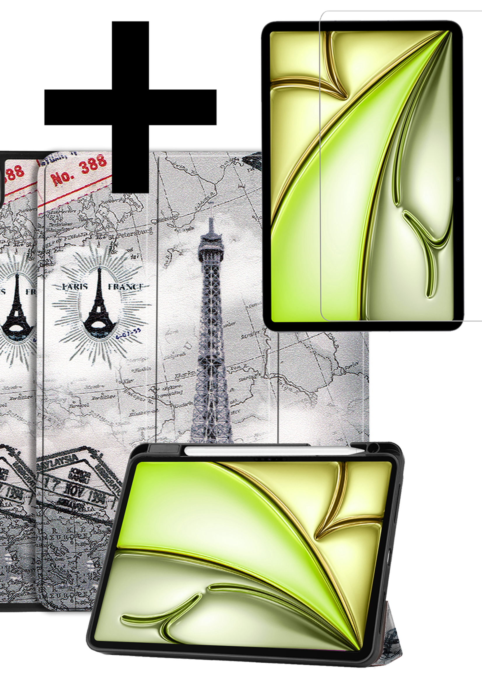 LUQ Hoes Geschikt voor iPad Air 6 (13 inch) Hoes Luxe Hoesje Case Met Uitsparing Geschikt voor Apple Pencil Met Screenprotector - Hoesje Geschikt voor iPad Air 2024 (13 inch) Hoes Cover - Eiffeltoren