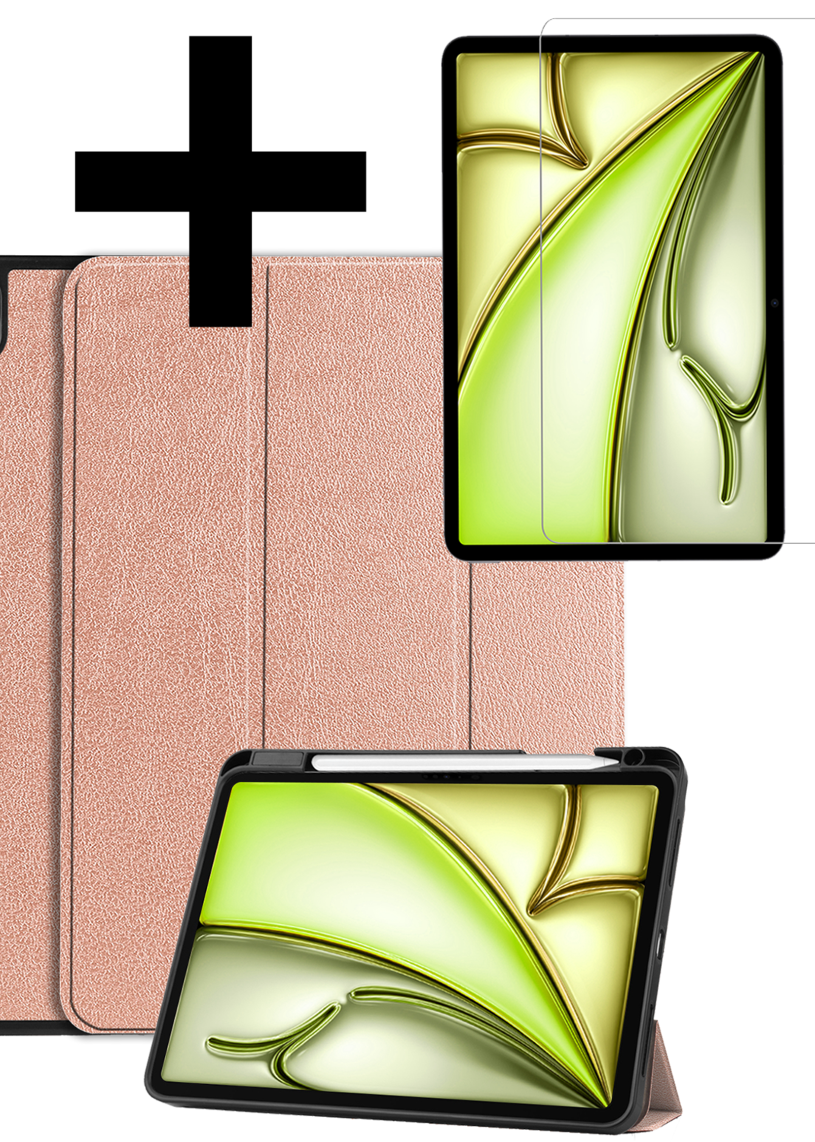 LUQ Hoes Geschikt voor iPad Air 6 (13 inch) Hoes Luxe Hoesje Case Met Uitsparing Geschikt voor Apple Pencil Met Screenprotector - Hoesje Geschikt voor iPad Air 2024 (13 inch) Hoes Cover - Rosé goud